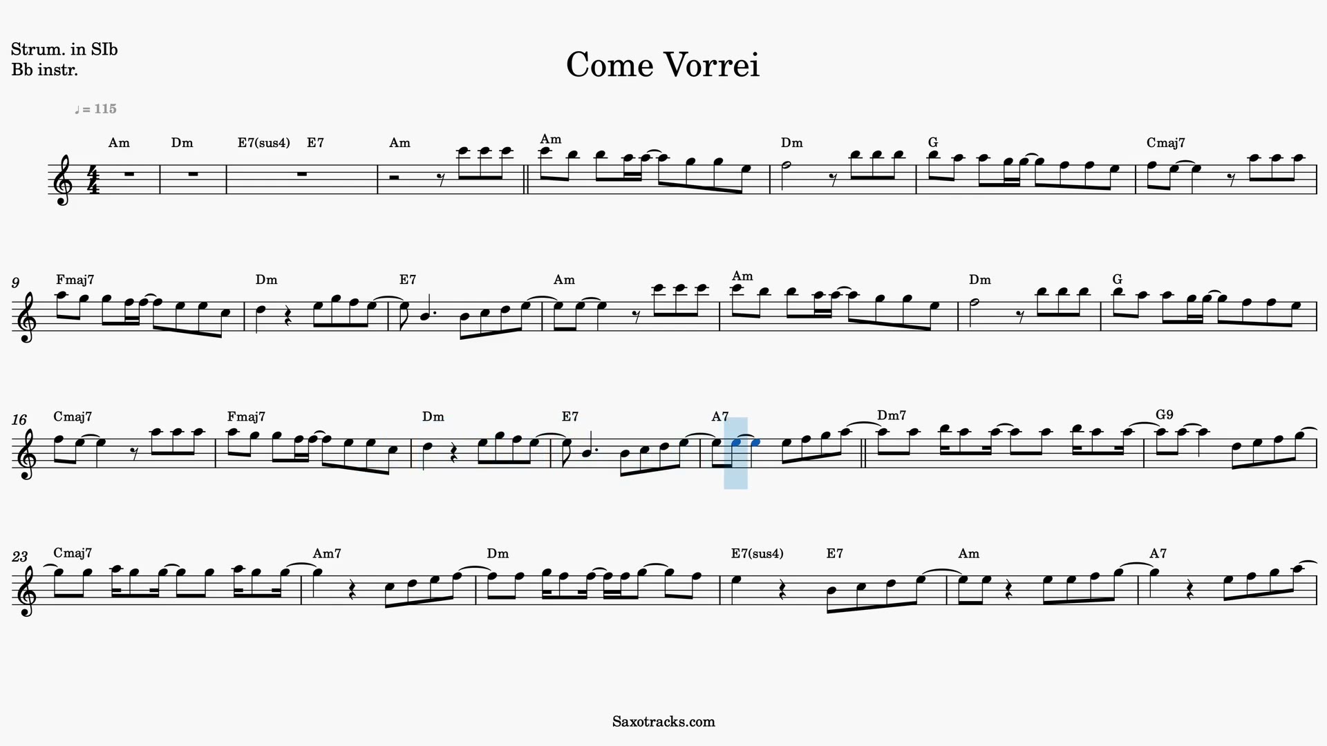 Come Vorrei — Anteprima video spartito in Sib