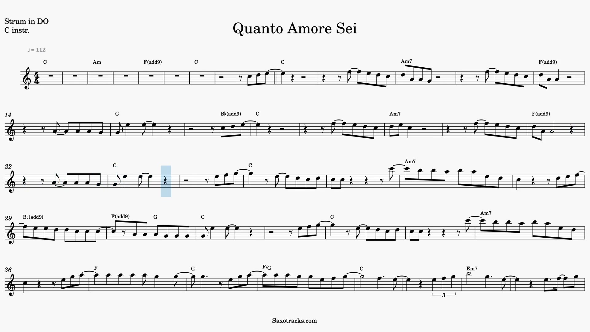 Quanto Amore Sei — Video score preview in C