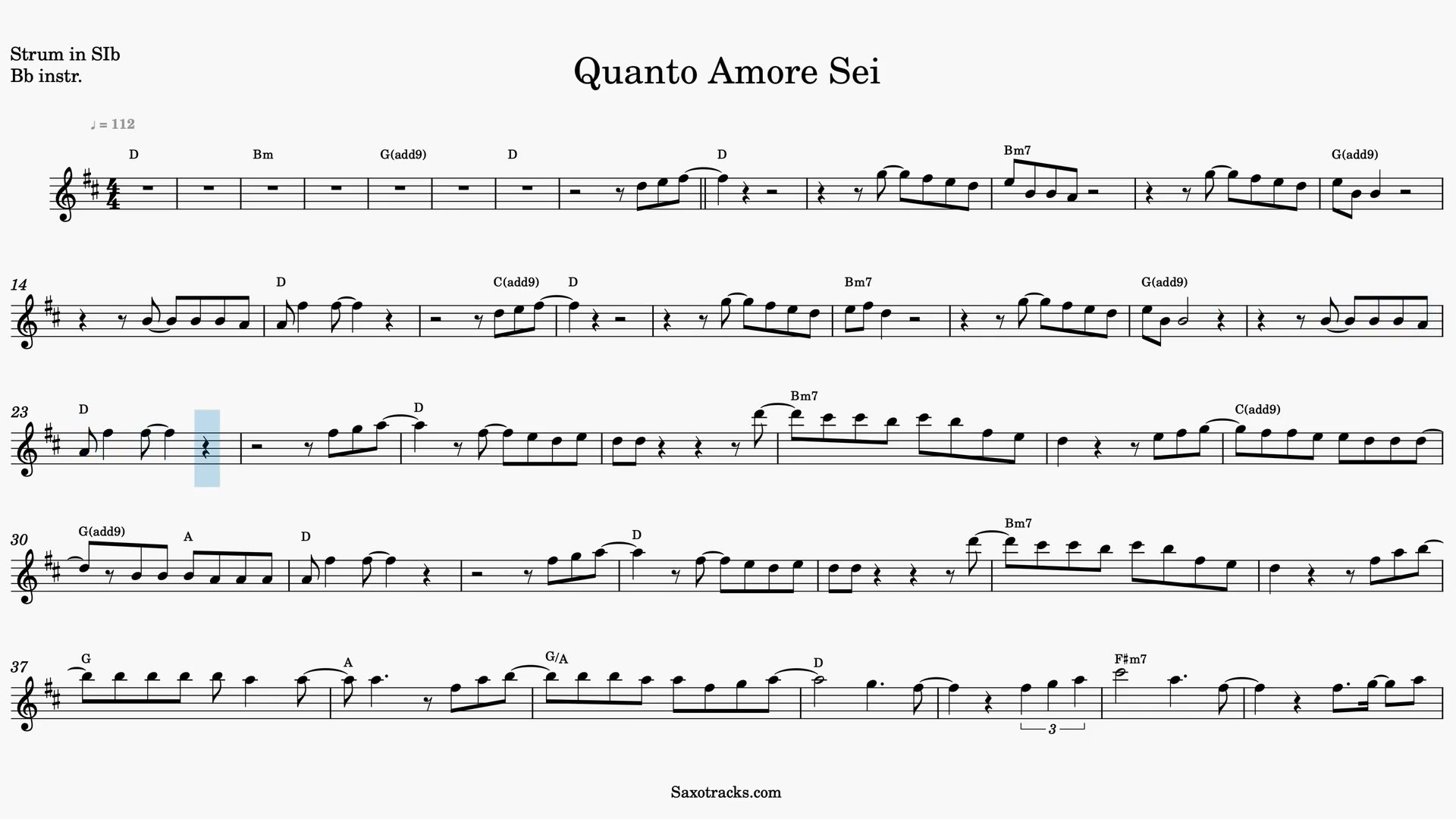Quanto Amore Sei — Video score preview in Bb