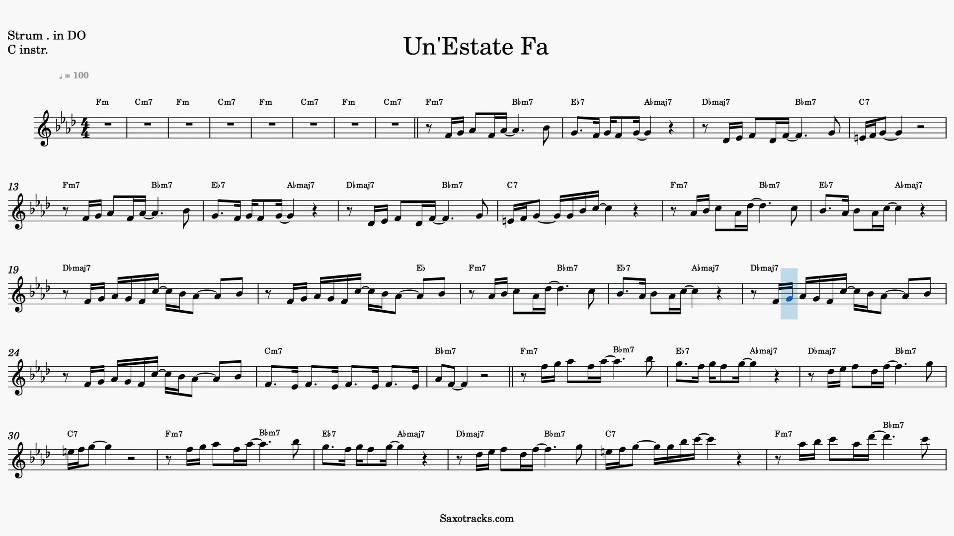Un'Estate Fa — Prévia do vídeo de partitura em Dó