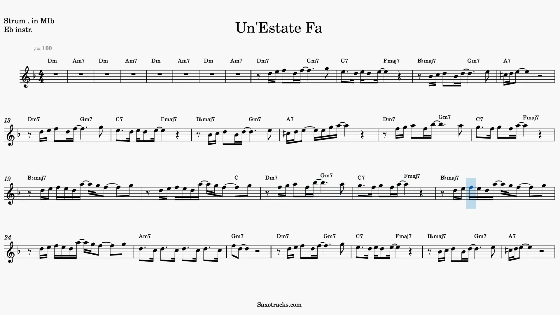 Un'Estate Fa — Prévia do vídeo de partitura em Mib