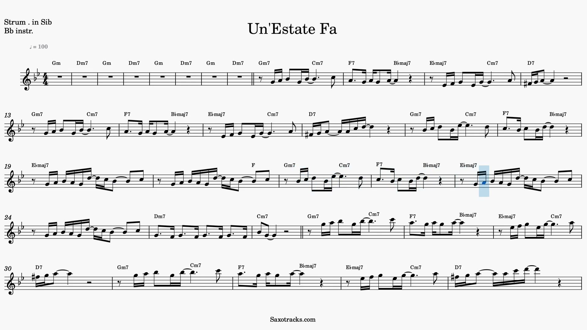 Un'Estate Fa — Prévia do vídeo de partitura em Sib