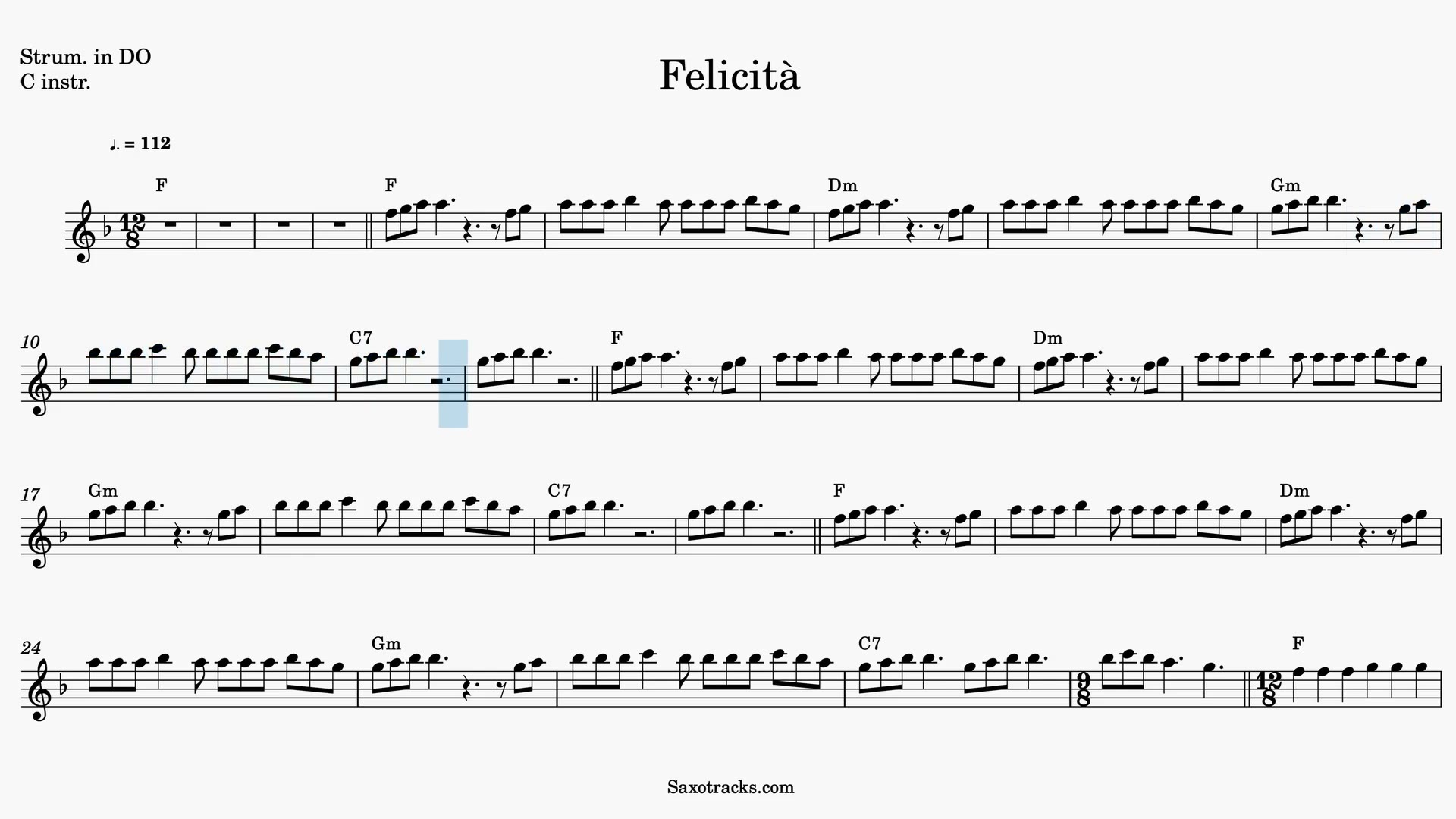 Felicità — Anteprima video spartito in Do