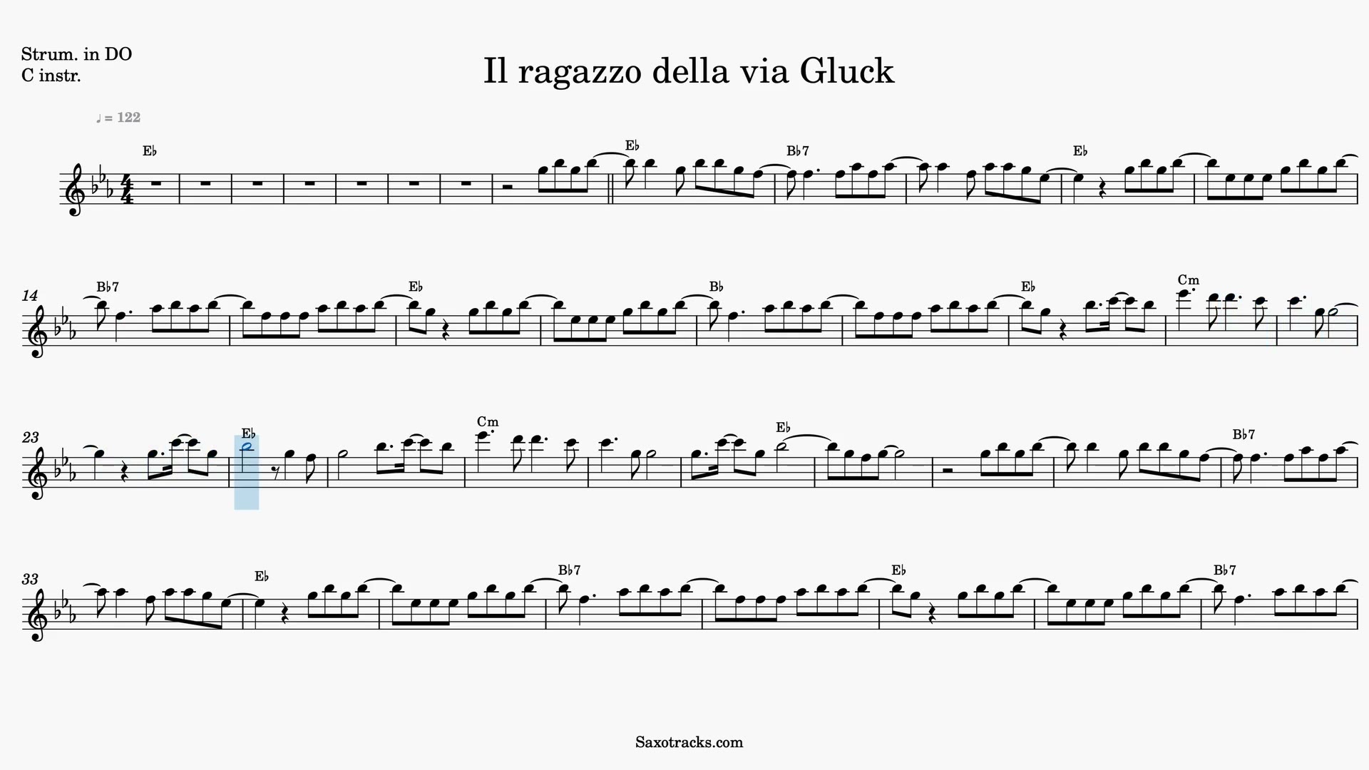 Il Ragazzo della Via Gluck — Video score preview in C