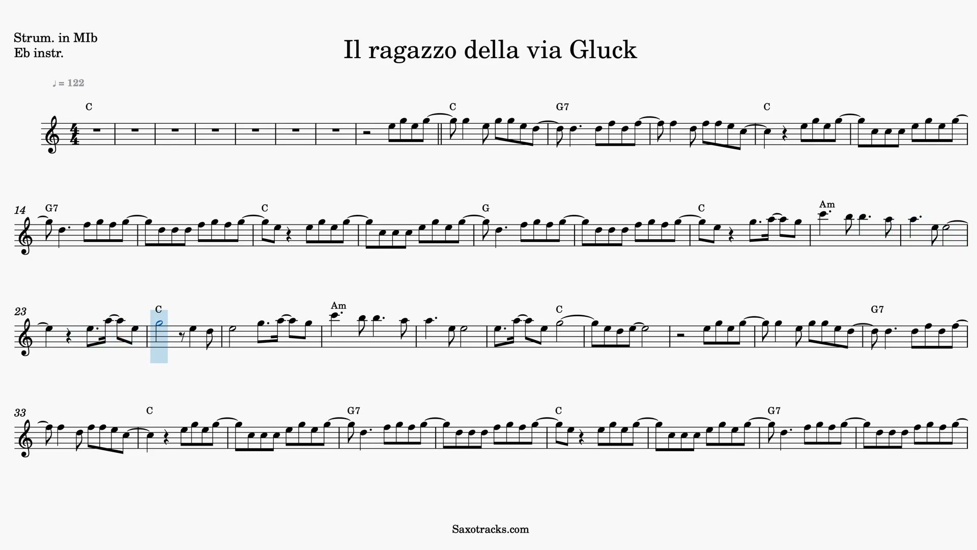 Il Ragazzo della Via Gluck — Video score preview in Eb