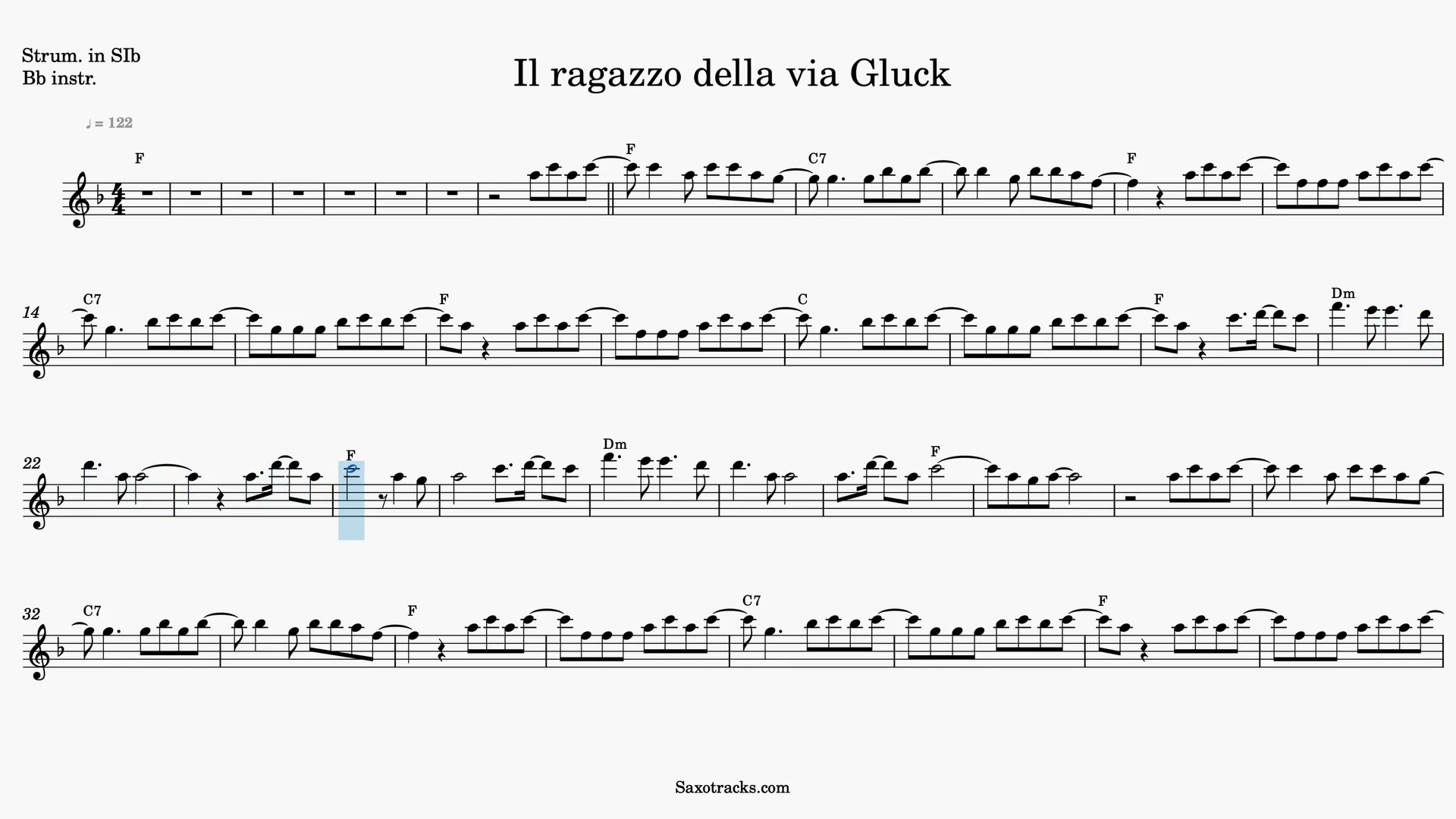 Il Ragazzo della Via Gluck — Video score preview in Bb