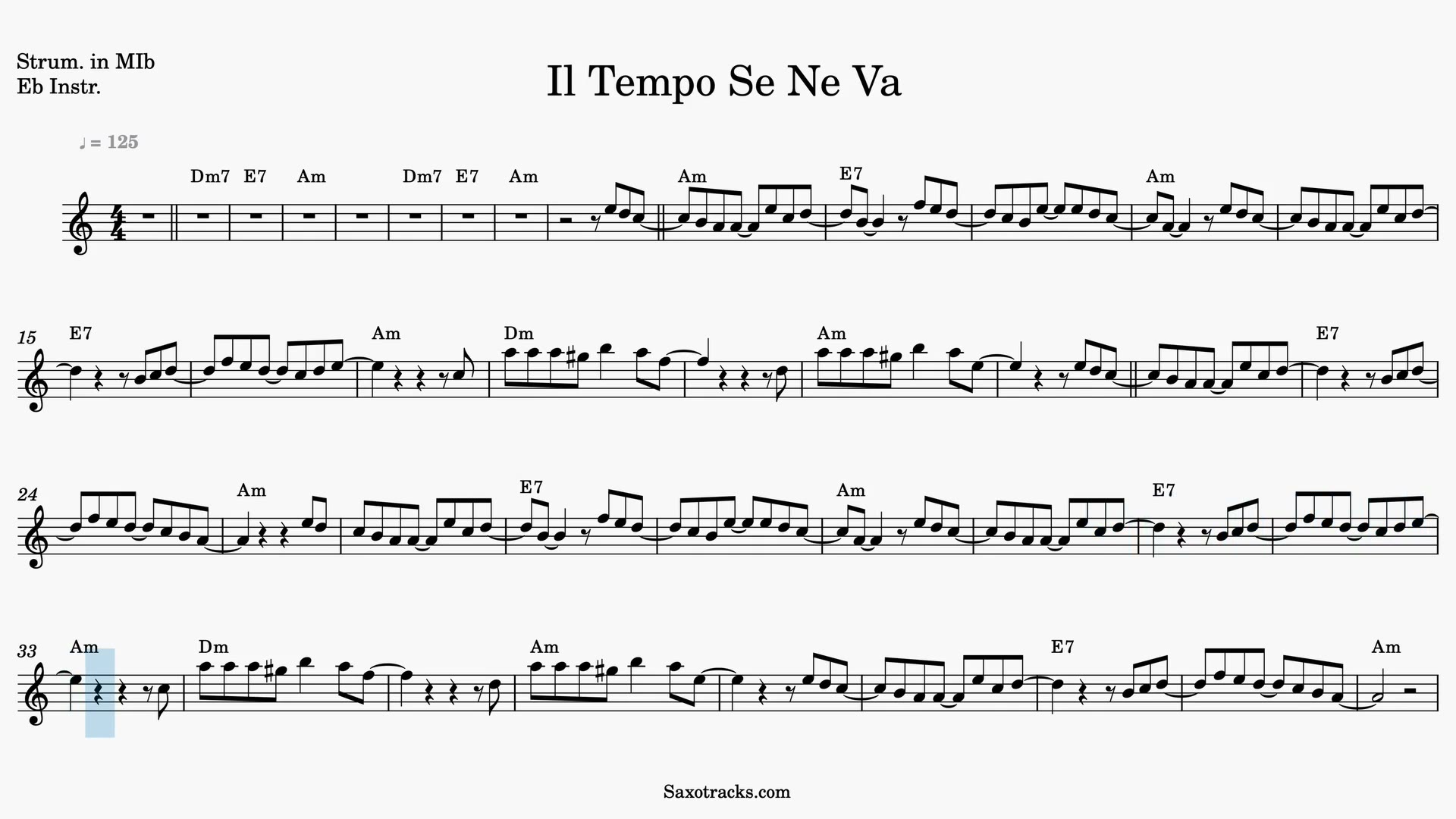 Il Tempo Se Ne Va — Video score preview in Eb