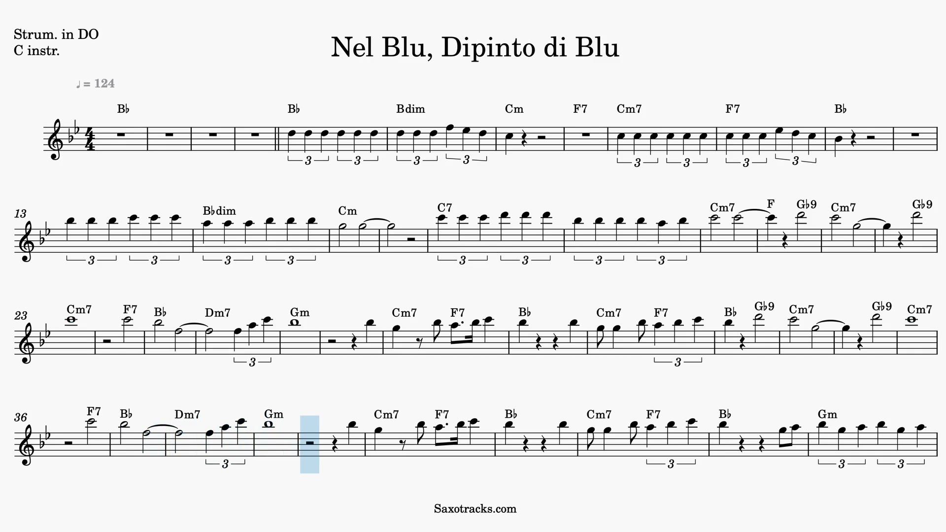 Nel Blu Dipinto di Blu — Aperçu vidéo de la partition en Ut