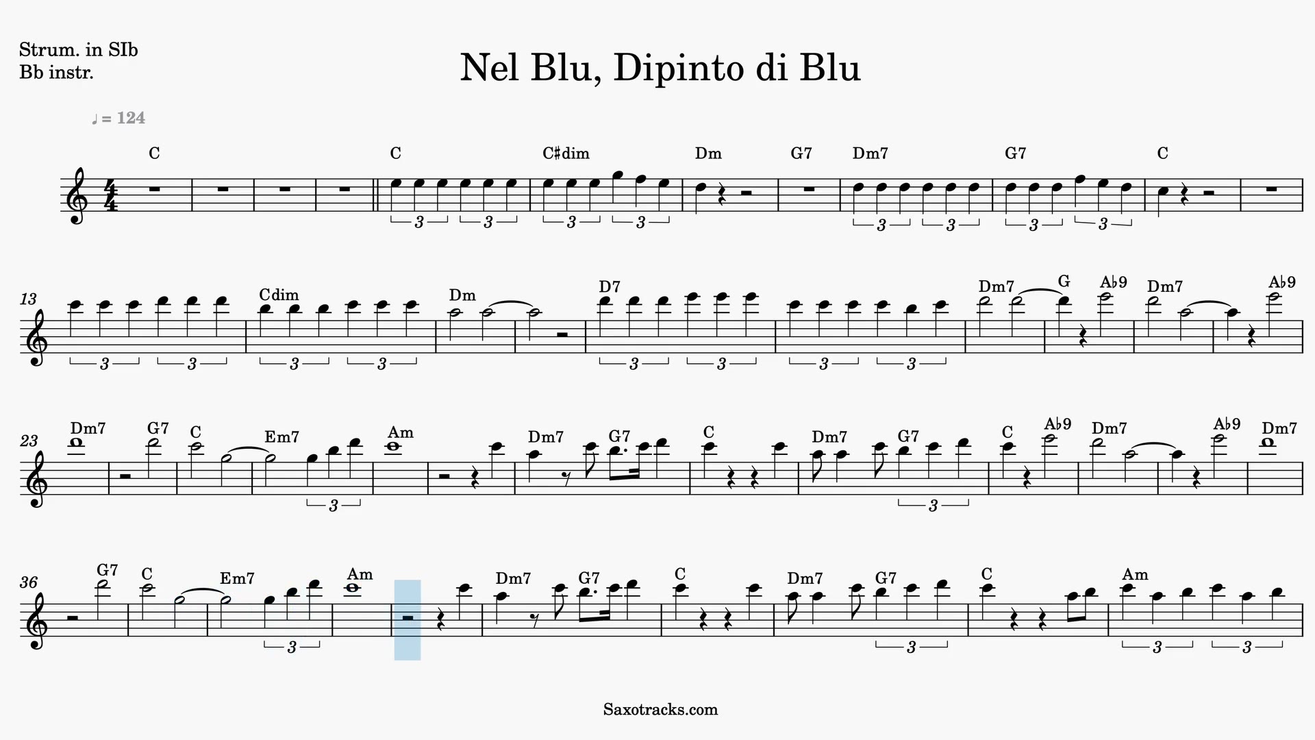 Nel Blu Dipinto di Blu — Aperçu vidéo de la partition en Sib