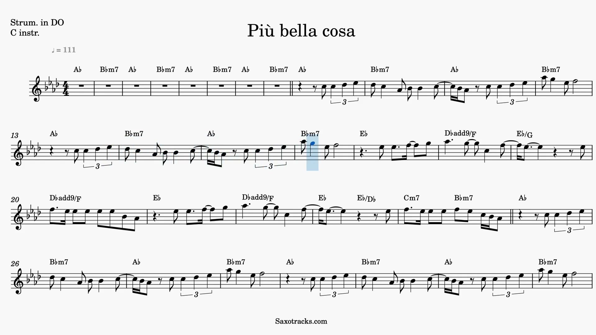 Più Bella Cosa — Vista previa del video de partitura en Do