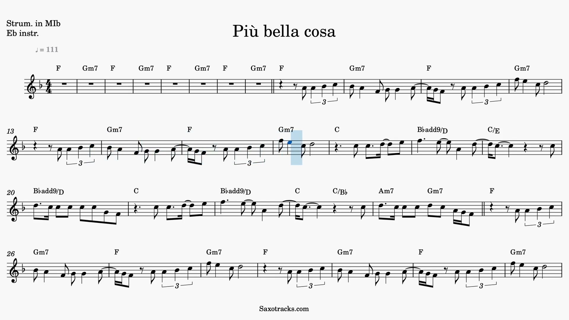 Più Bella Cosa — Vista previa del video de partitura en Mib