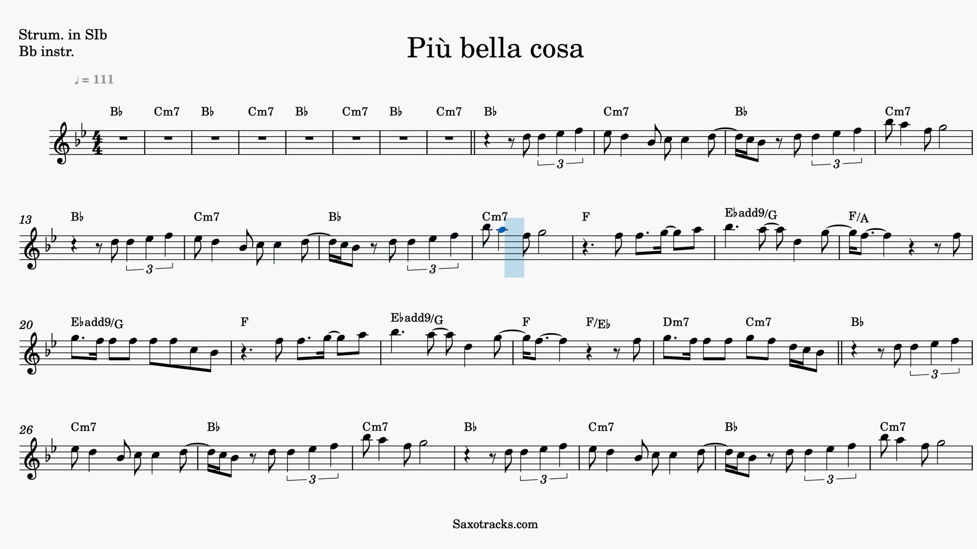 Più Bella Cosa — Vista previa del video de partitura en Sib