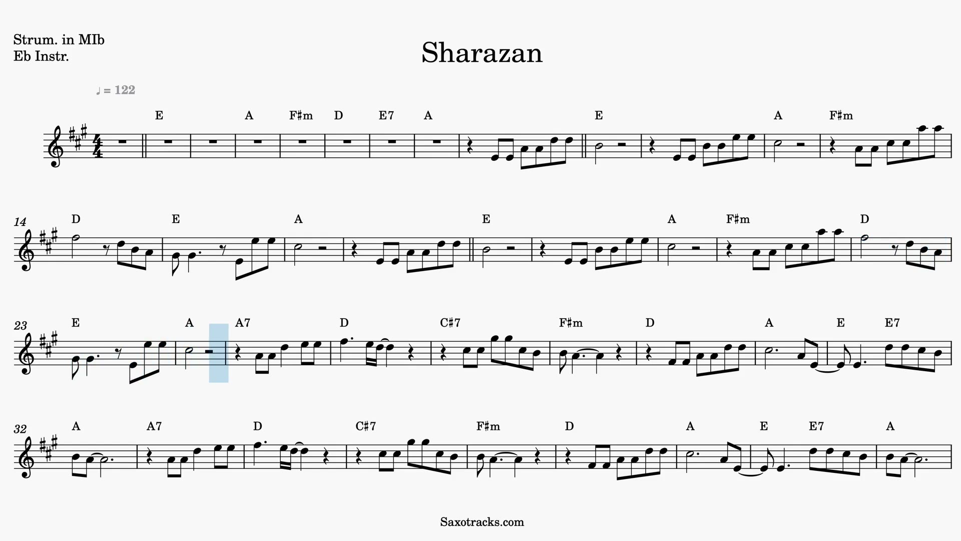 Sharazan — Video score preview in Eb
