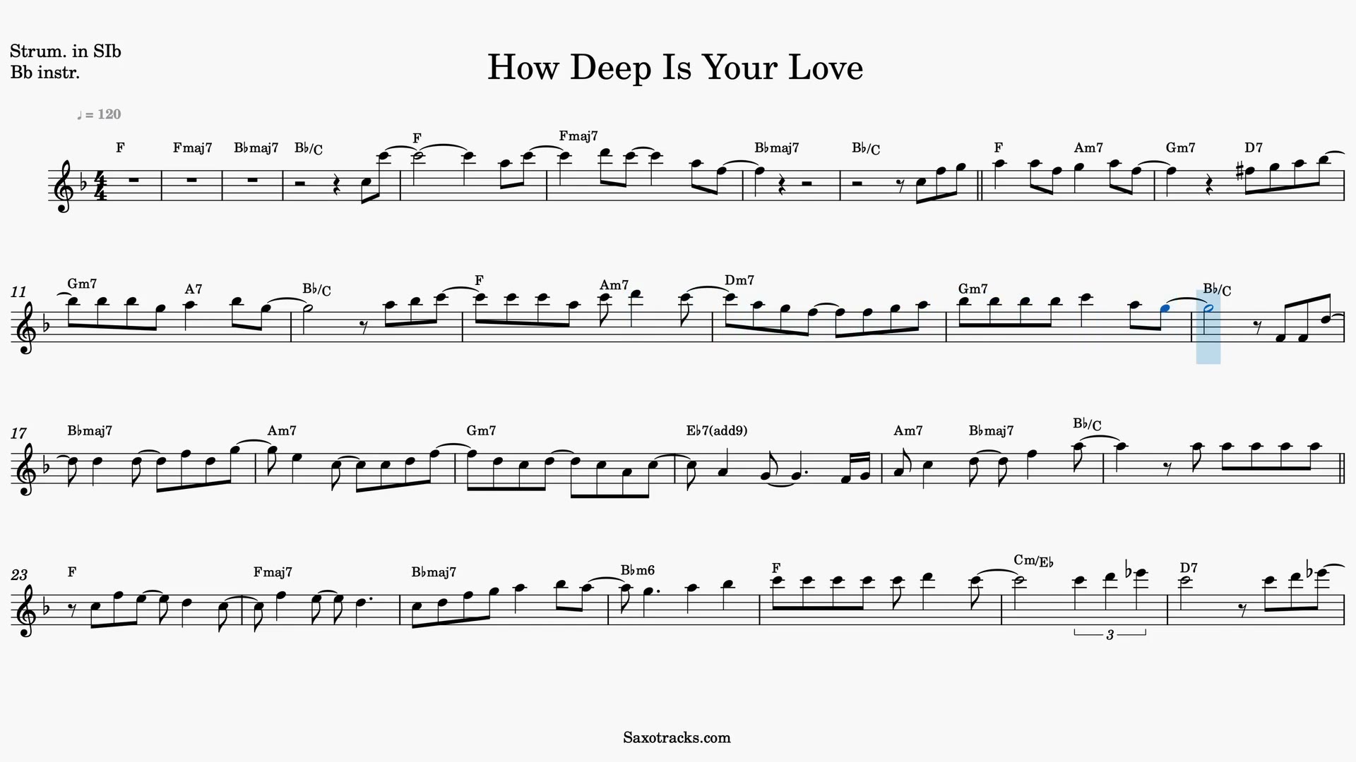 How Deep is Your Love — Video score preview in Bb