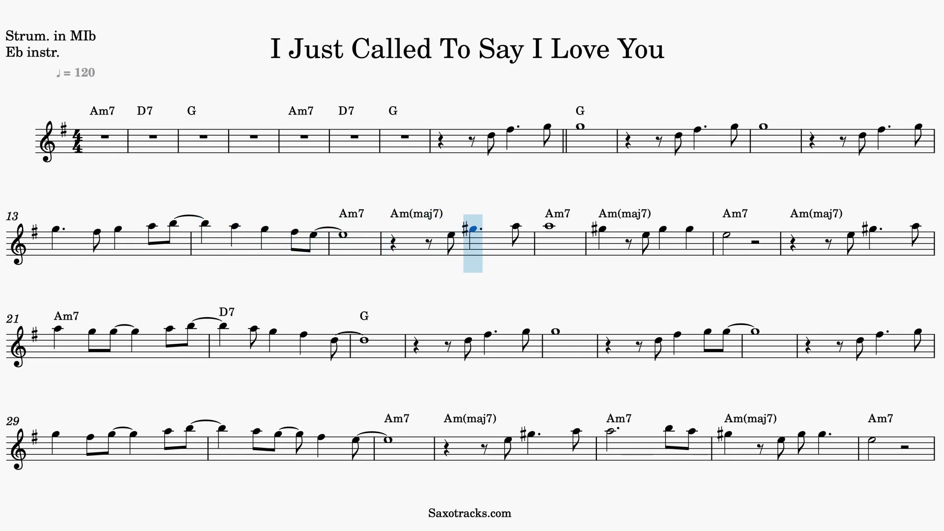 I Just Called to Say I Love You — Video-Notenvorschau in Es