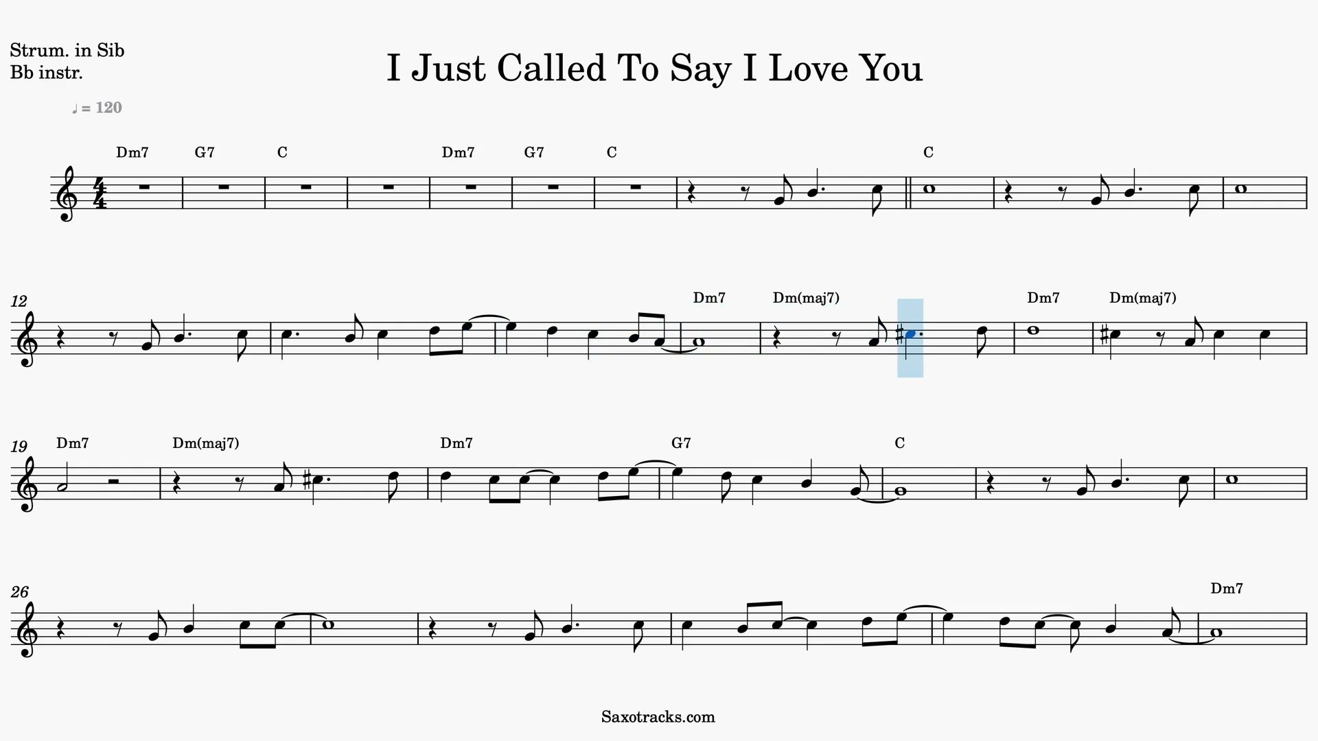 I Just Called to Say I Love You — Video-Notenvorschau in B