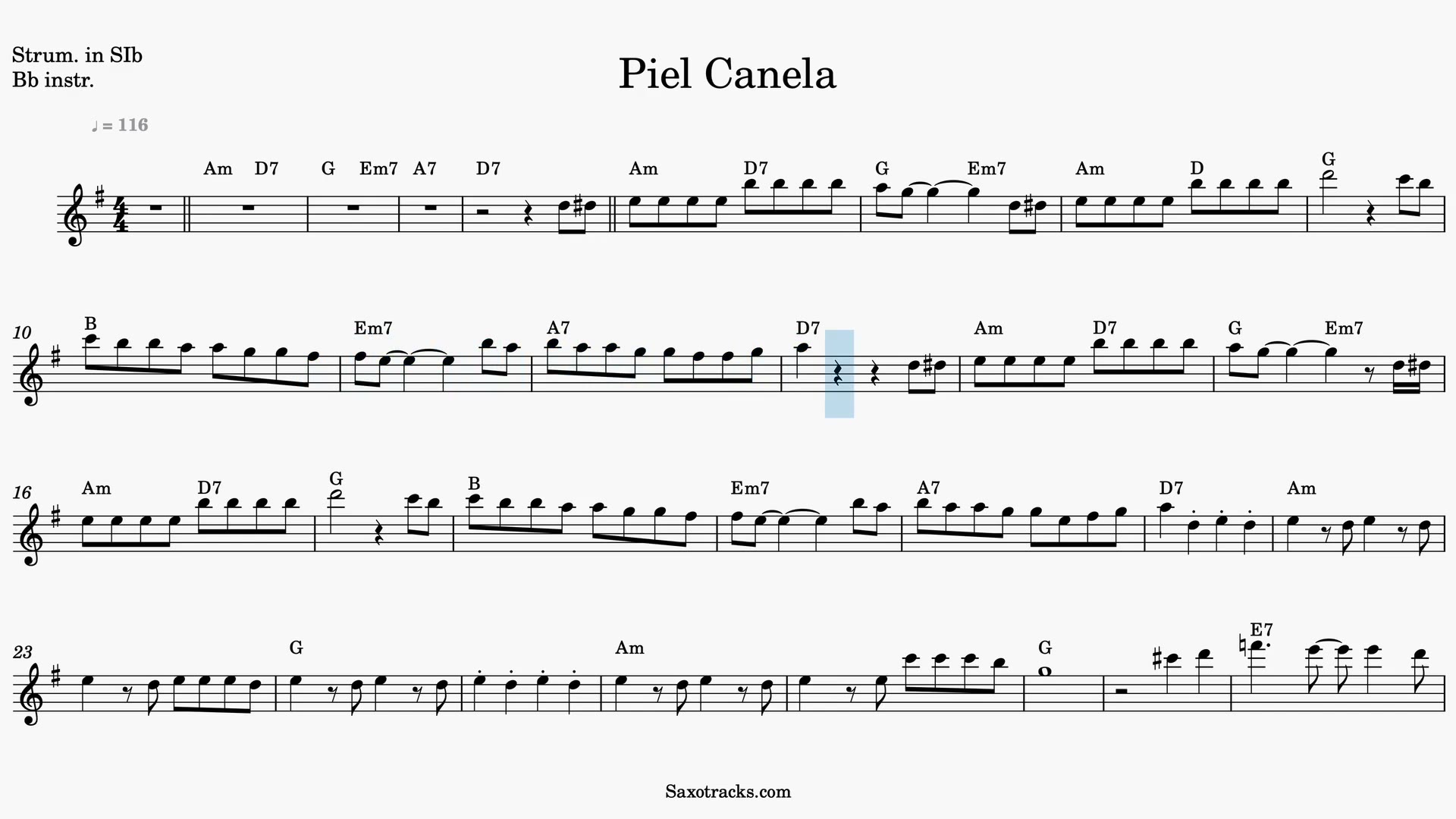 Piel Canela — Anteprima video spartito in Sib