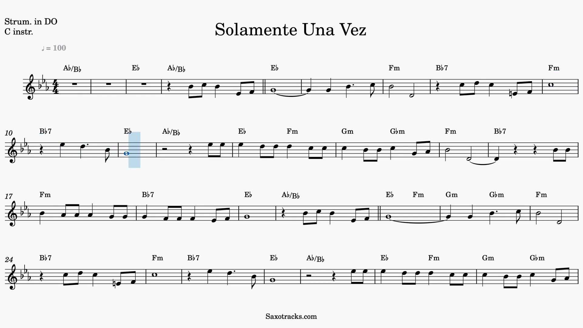 Solamente Una Vez — Video score preview in C
