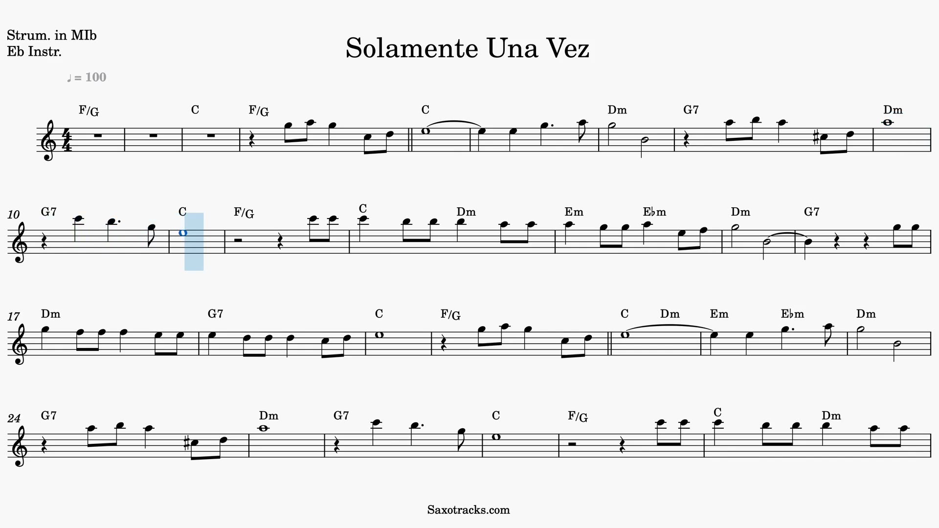 Solamente Una Vez — Video score preview in Eb