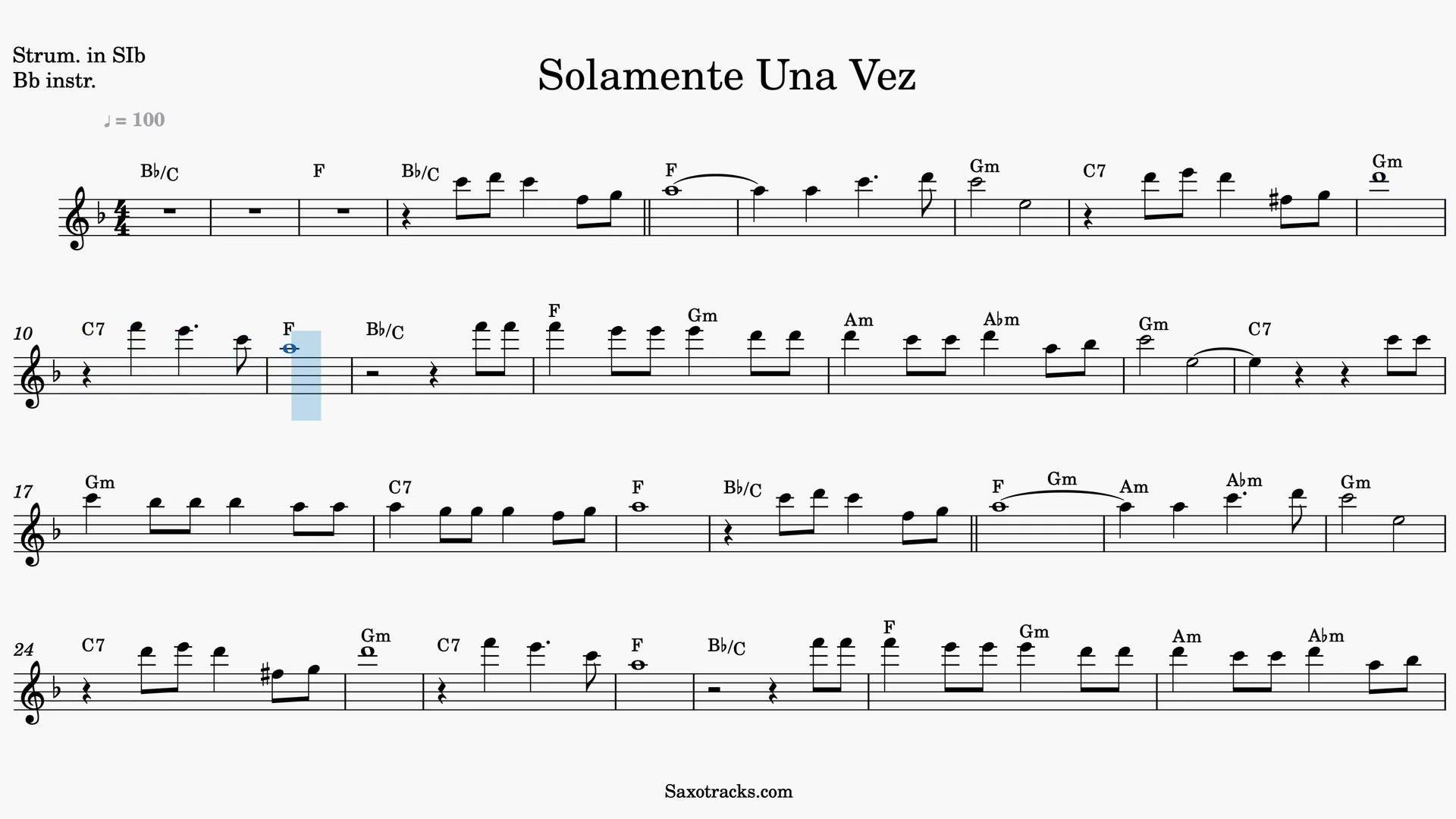 Solamente Una Vez — Video score preview in Bb