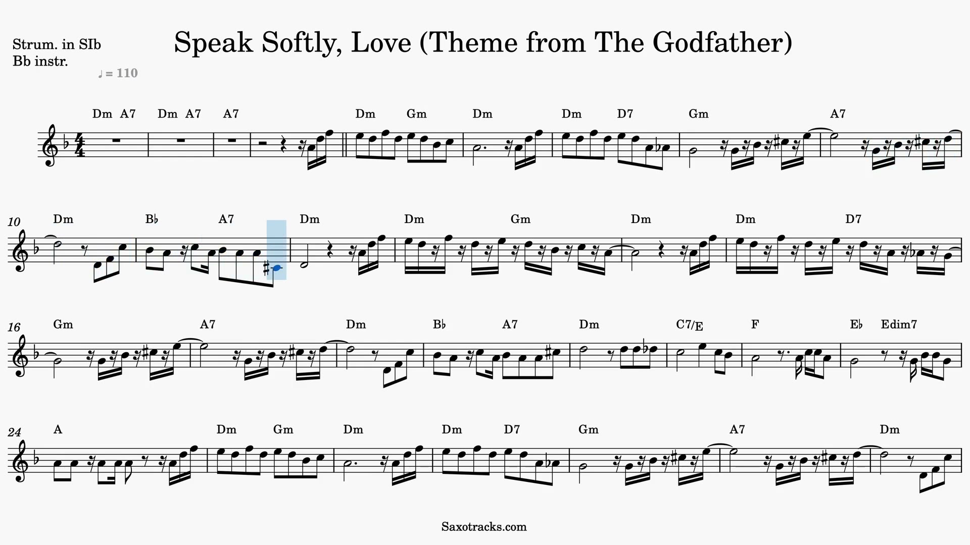 Speak Softly, Love (Theme from The Godfather) — Anteprima video spartito in Sib