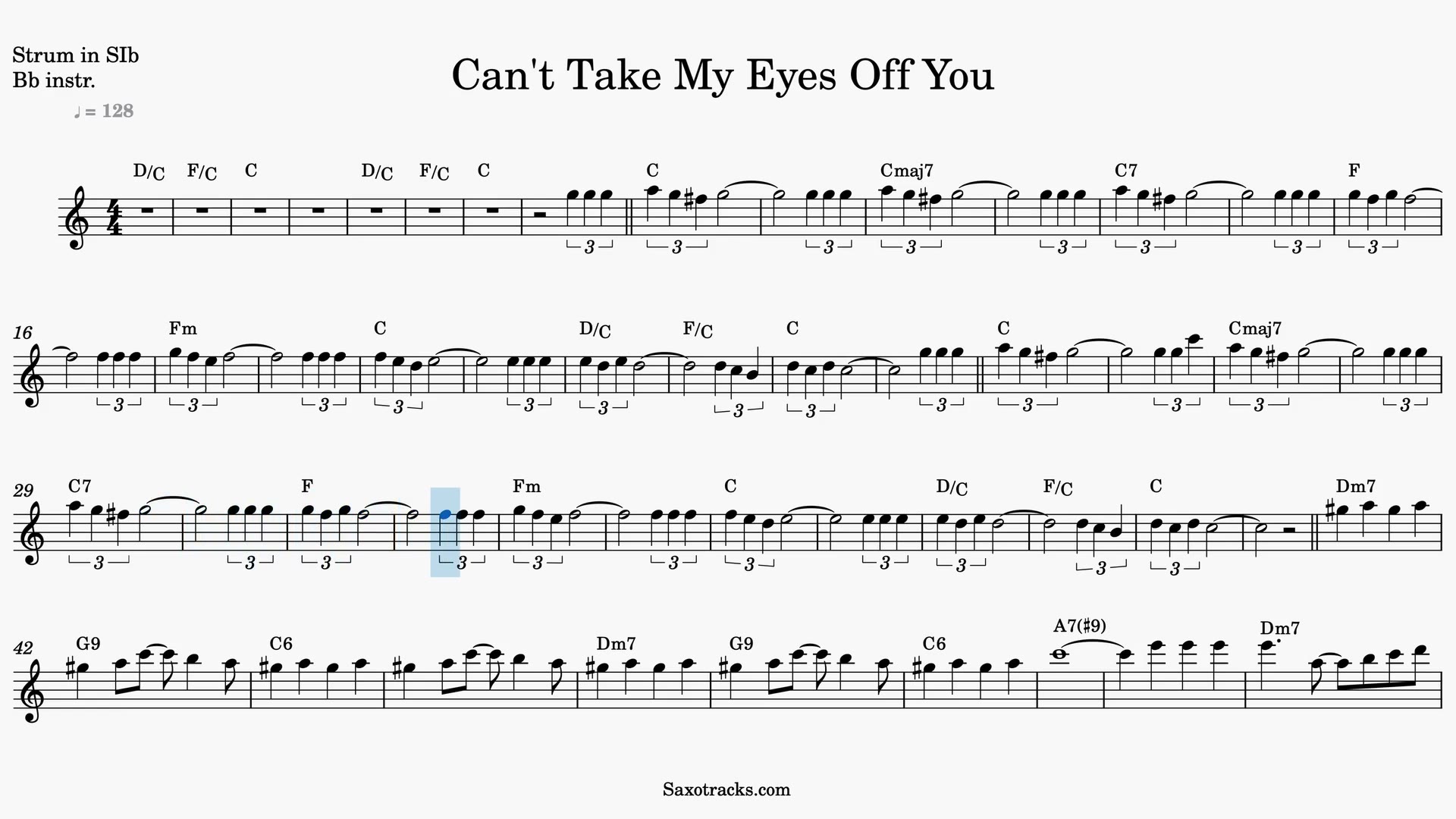 Can't Take My Eyes Off You — Video-Notenvorschau in B