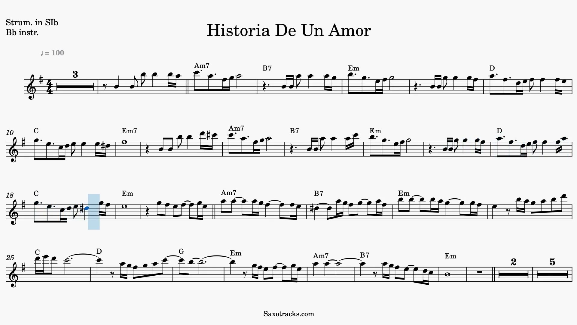 Historia de un Amor — Video-Notenvorschau in B
