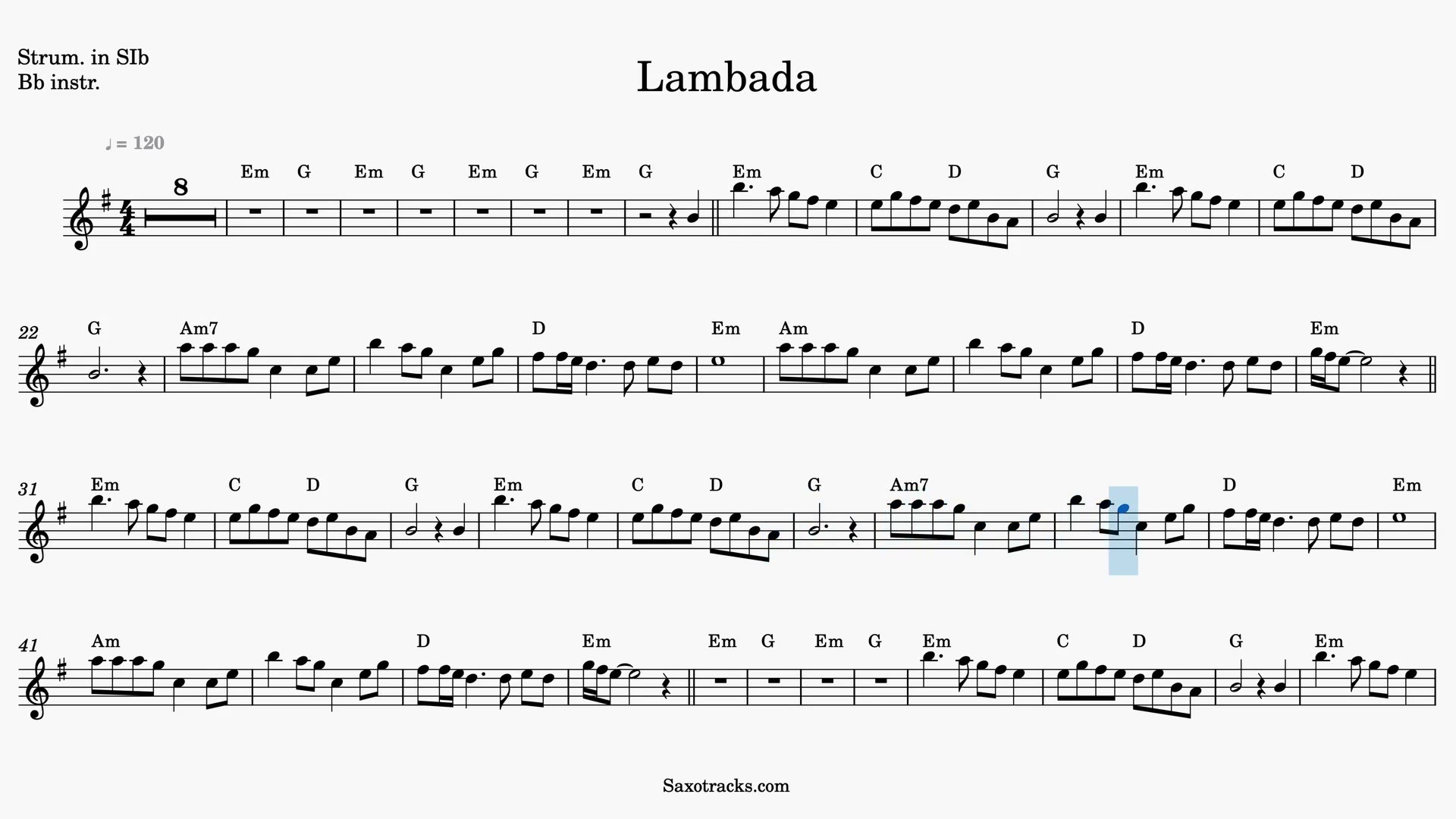 Lambada — Anteprima video spartito in Sib