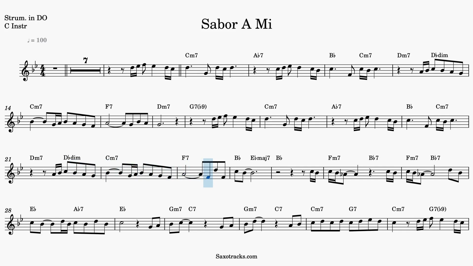 Sabor a Mí — Video score preview in C