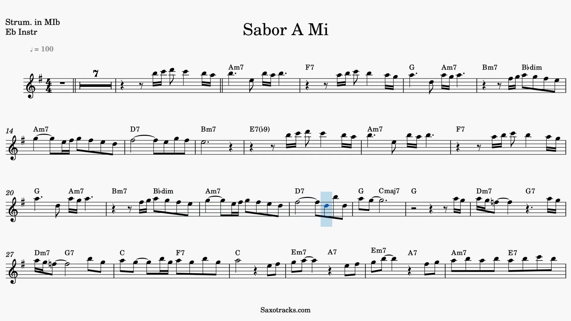 Sabor a Mí — Video score preview in Eb