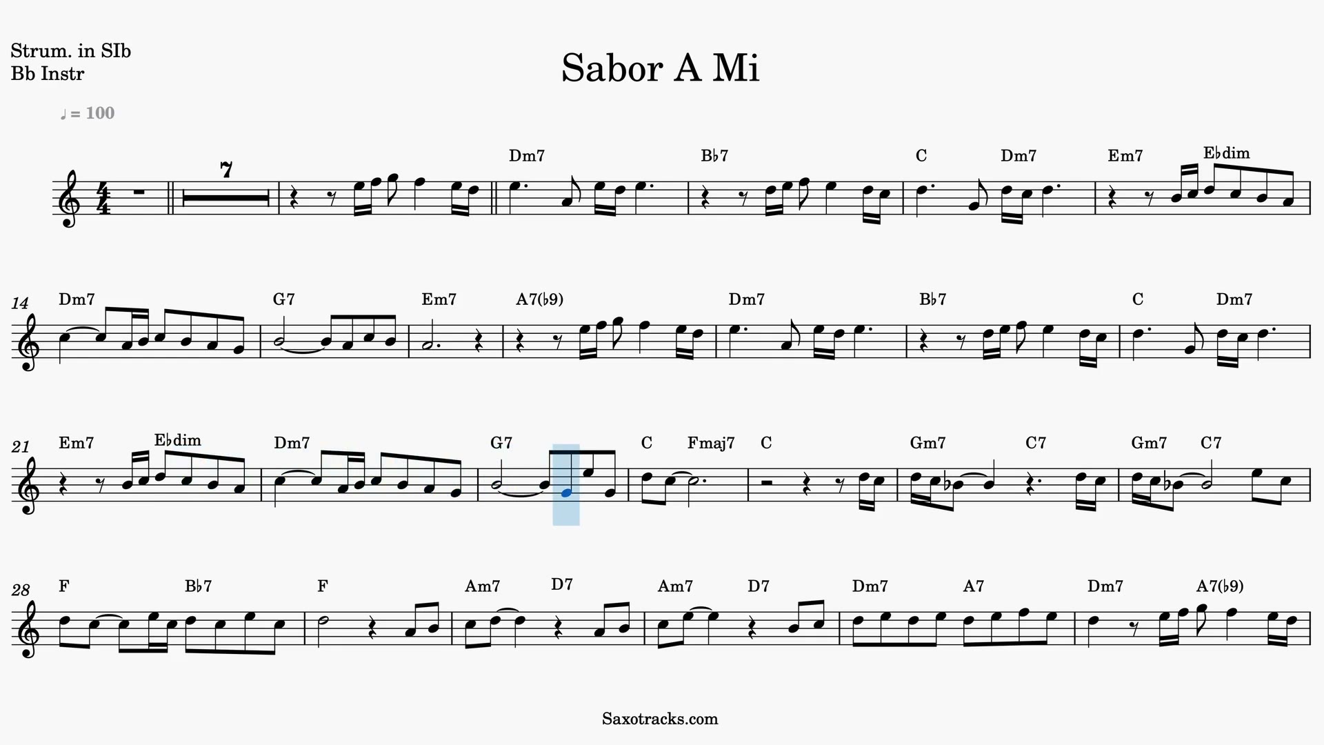 Sabor a Mí — Video score preview in Bb