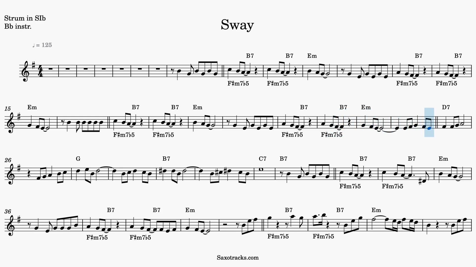 Sway — Video score preview in Bb