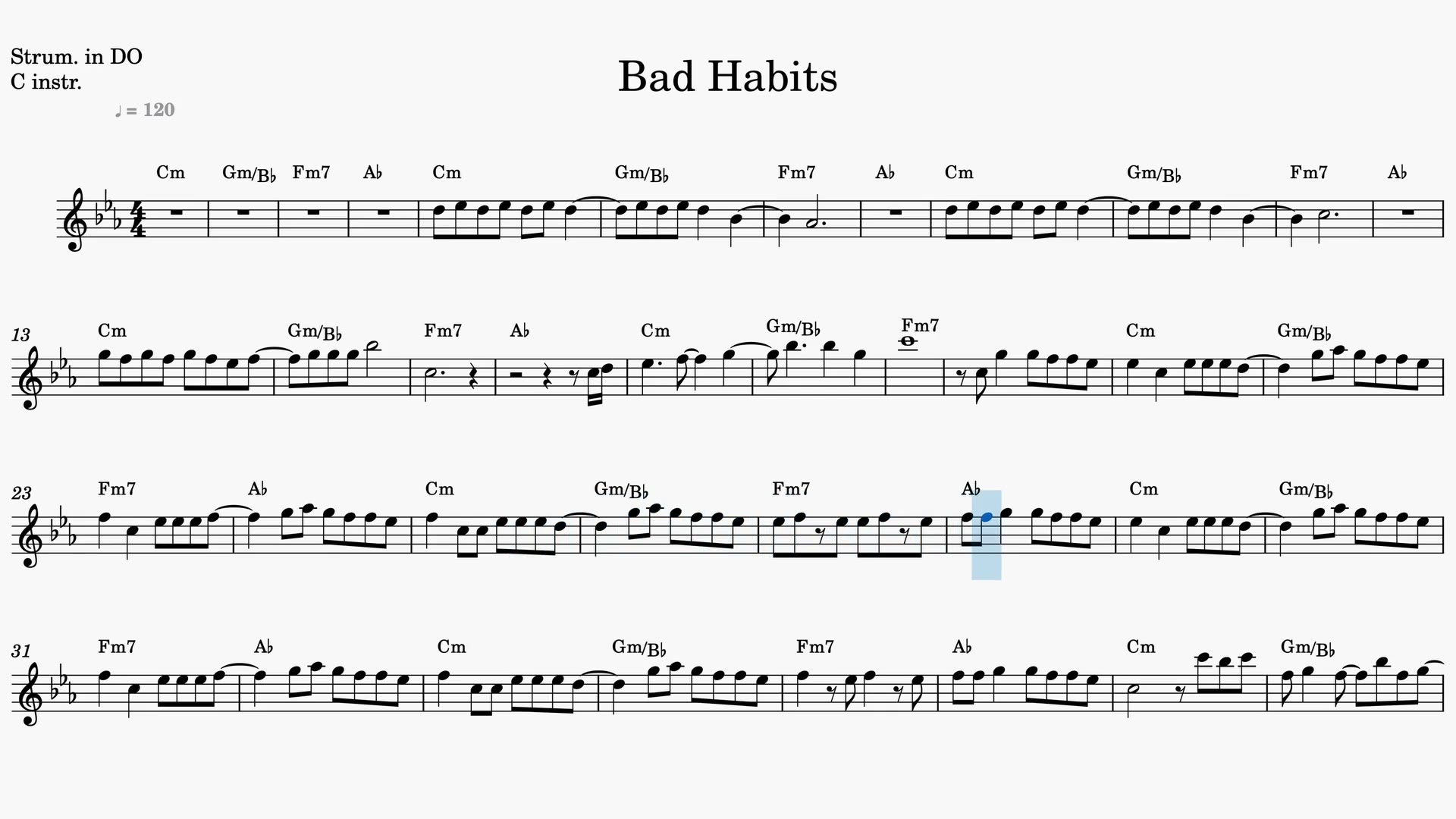 Bad Habits — Prévia do vídeo de partitura em Dó