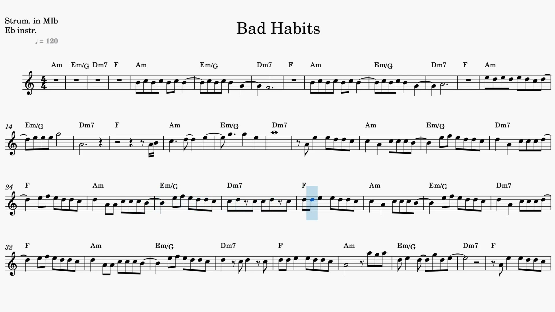 Bad Habits — Prévia do vídeo de partitura em Mib