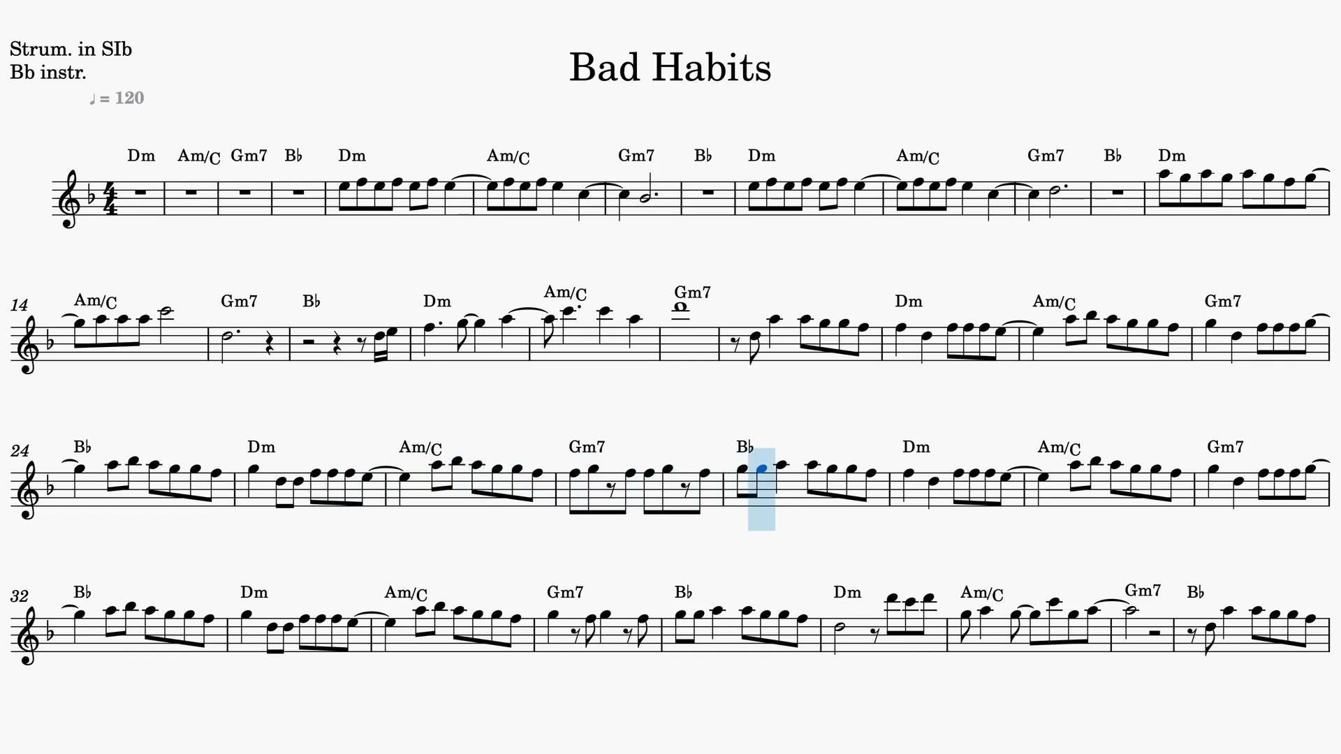 Bad Habits — Prévia do vídeo de partitura em Sib