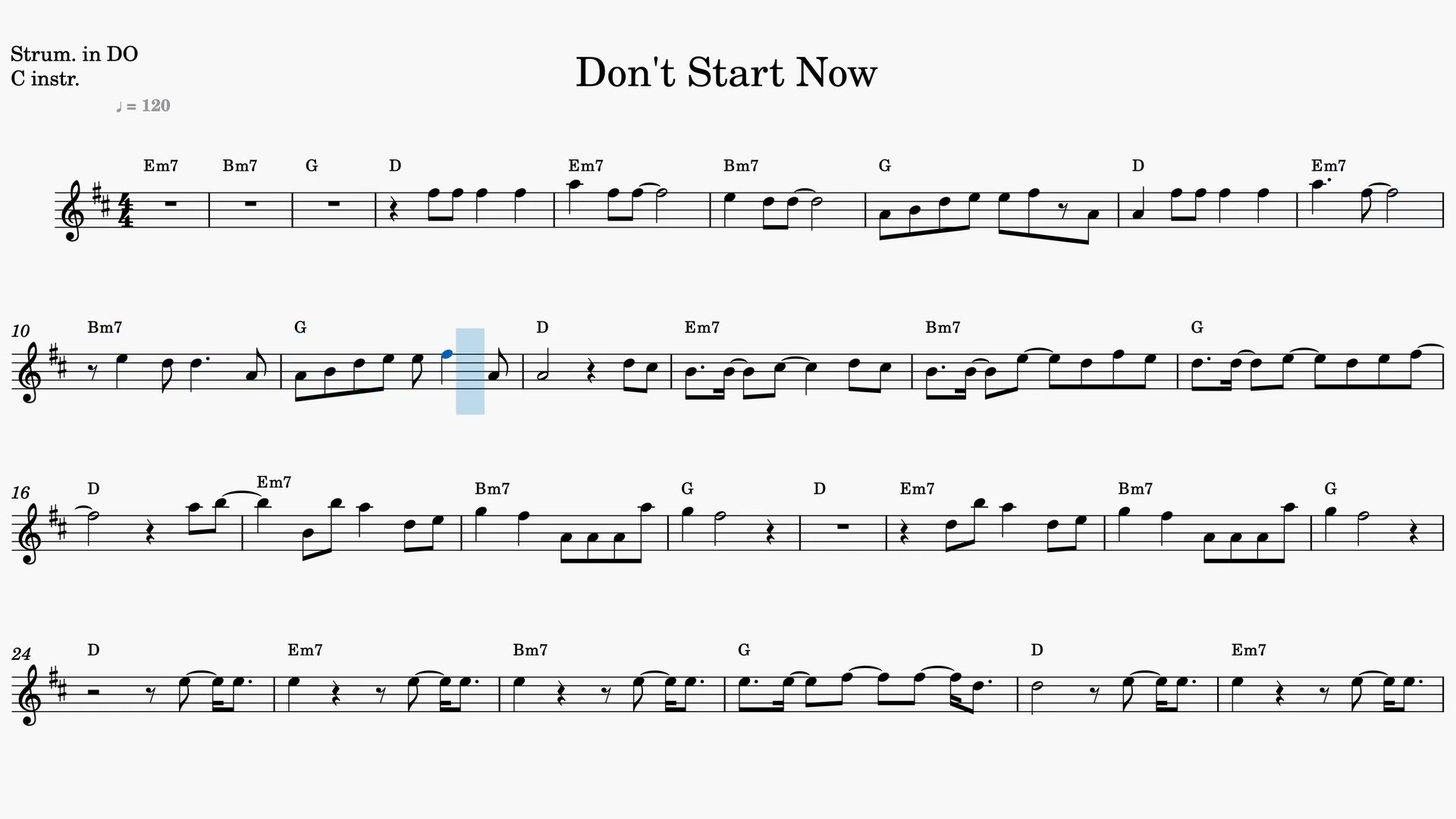Don't Start Now — Prévia do vídeo de partitura em Dó
