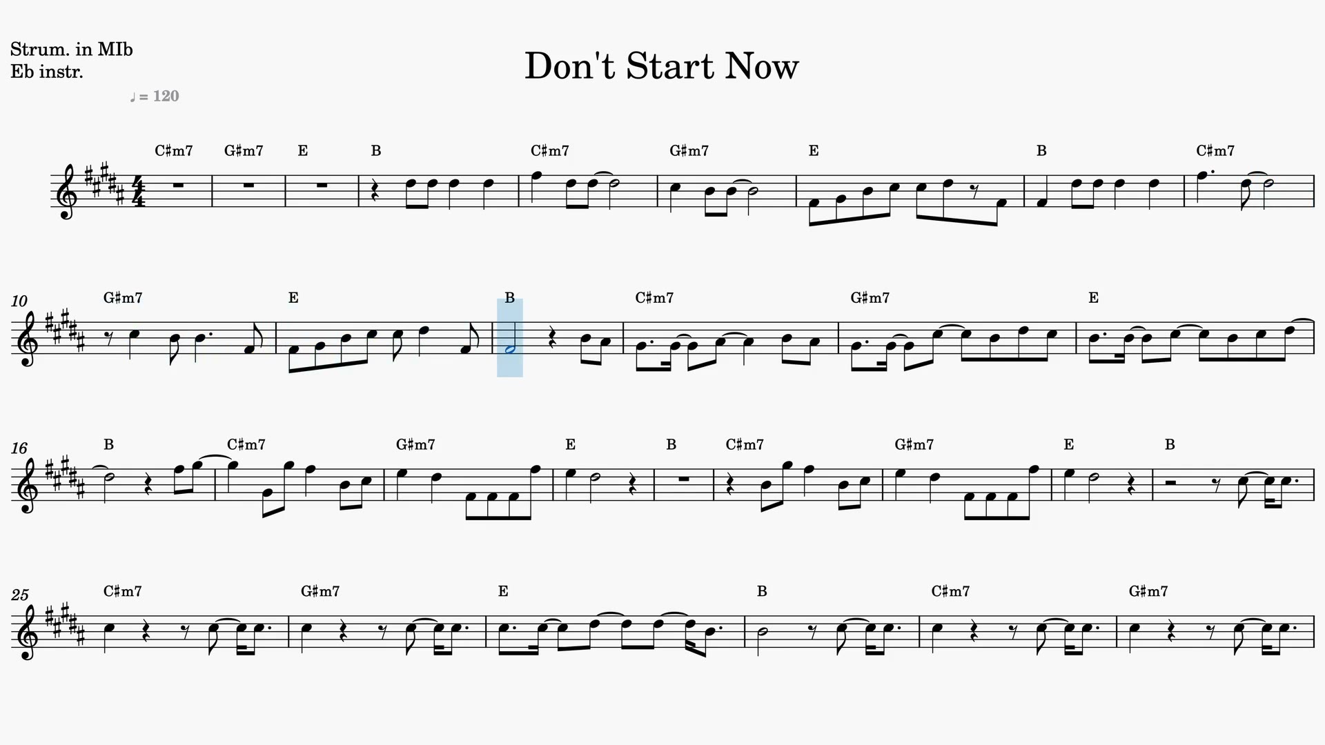 Don't Start Now — Prévia do vídeo de partitura em Mib