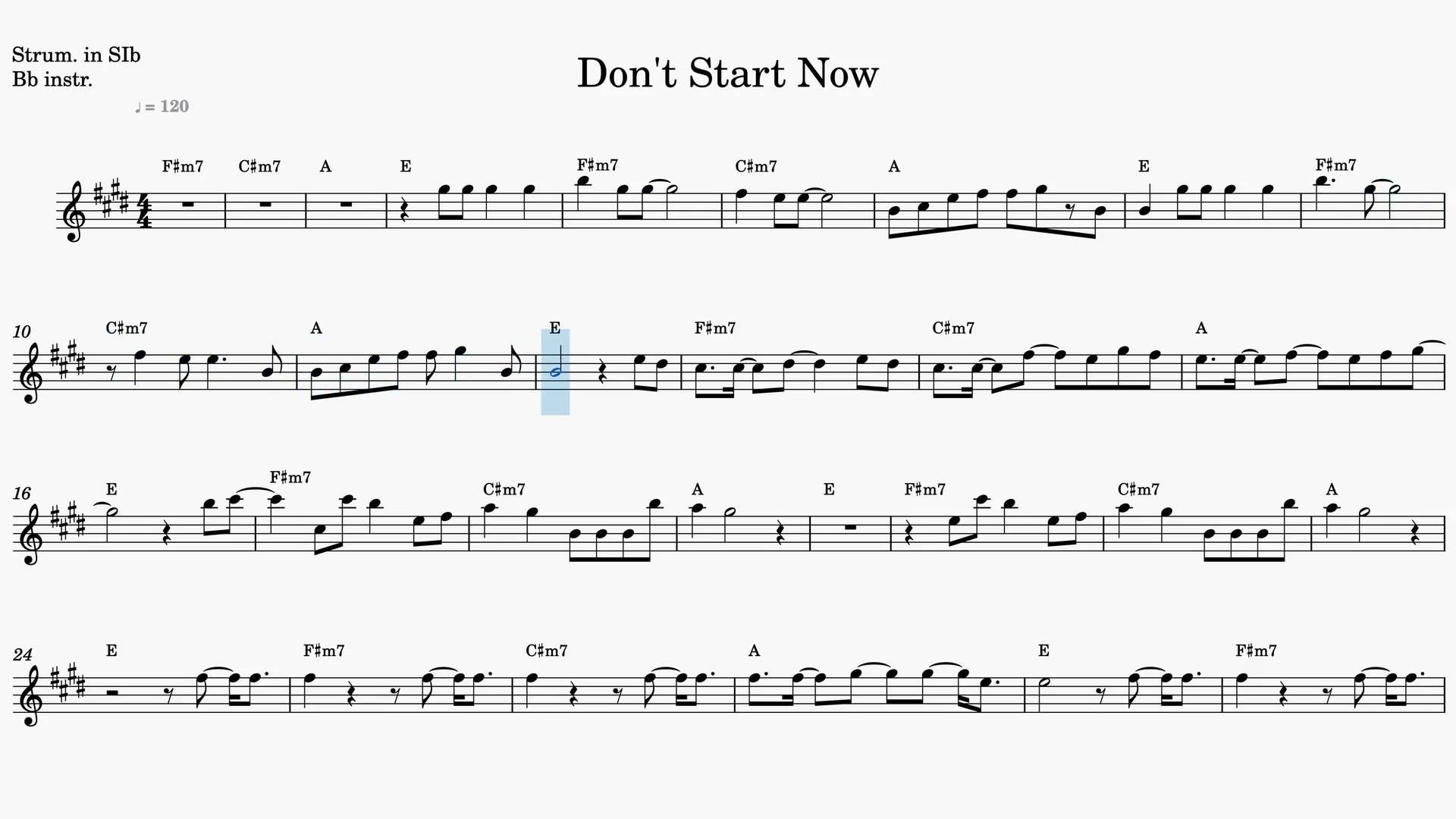 Don't Start Now — Prévia do vídeo de partitura em Sib