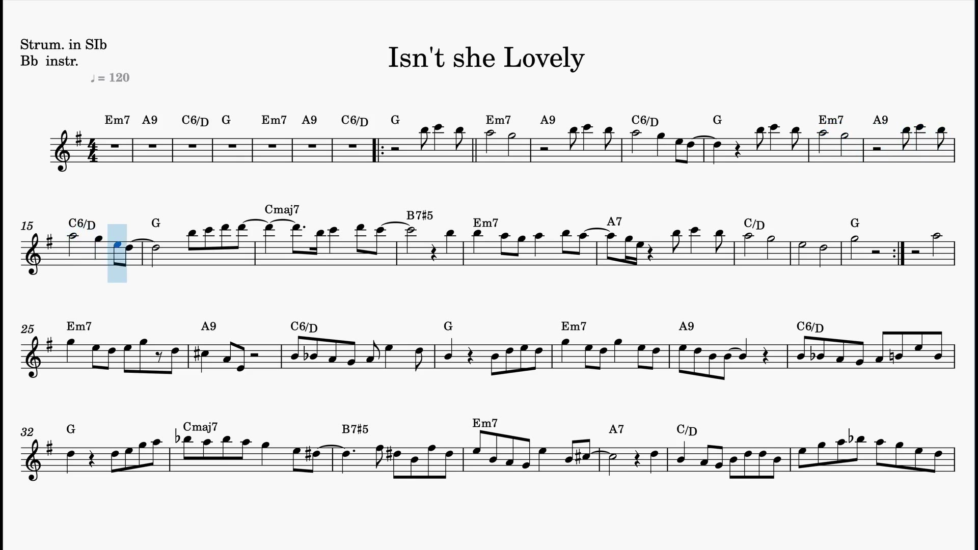 Isn't She Lovely — Anteprima video spartito in Sib
