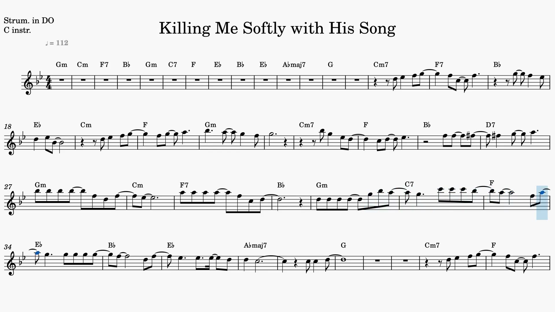 Killing Me Softly with His Song — Video score preview in C