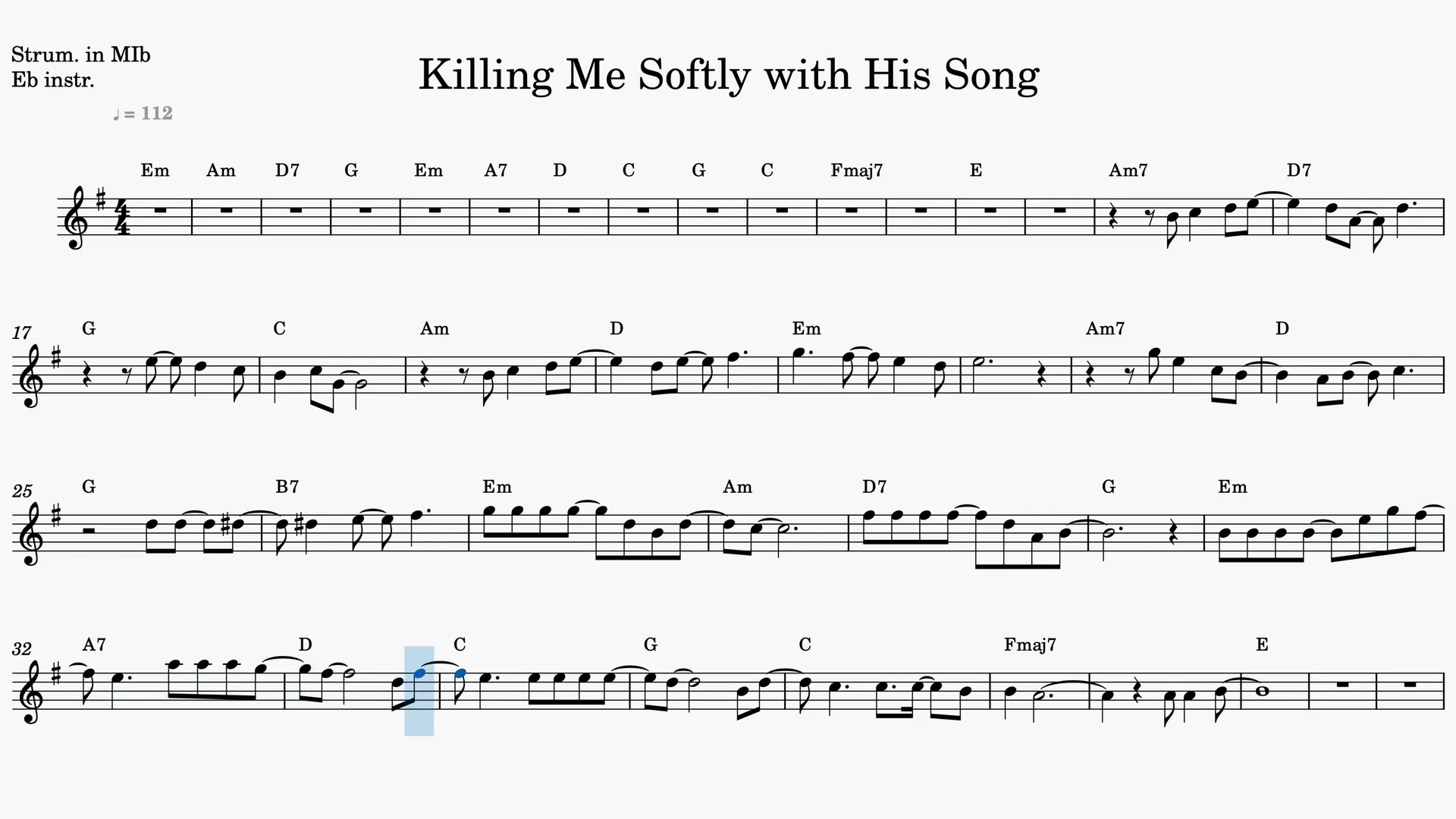 Killing Me Softly with His Song — Video score preview in Eb