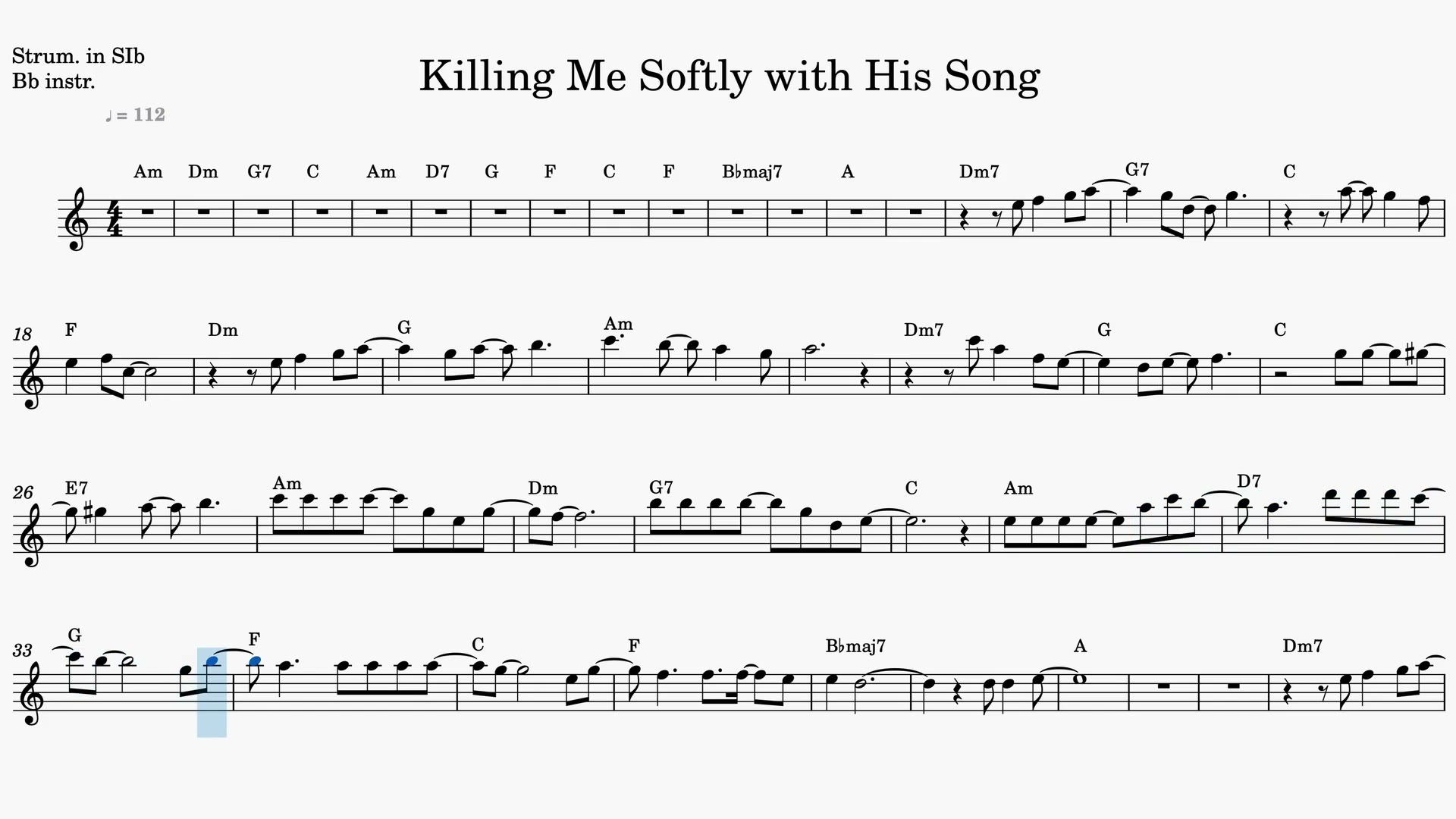 Killing Me Softly with His Song — Video score preview in Bb