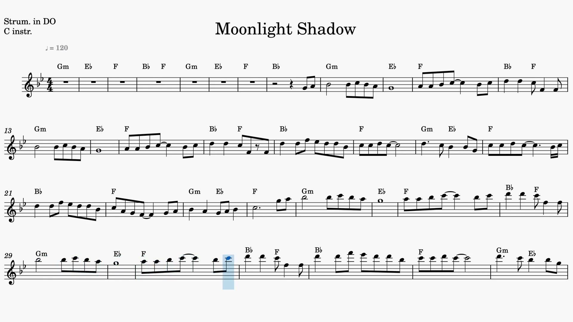 Moonlight Shadow — Anteprima video spartito in Do