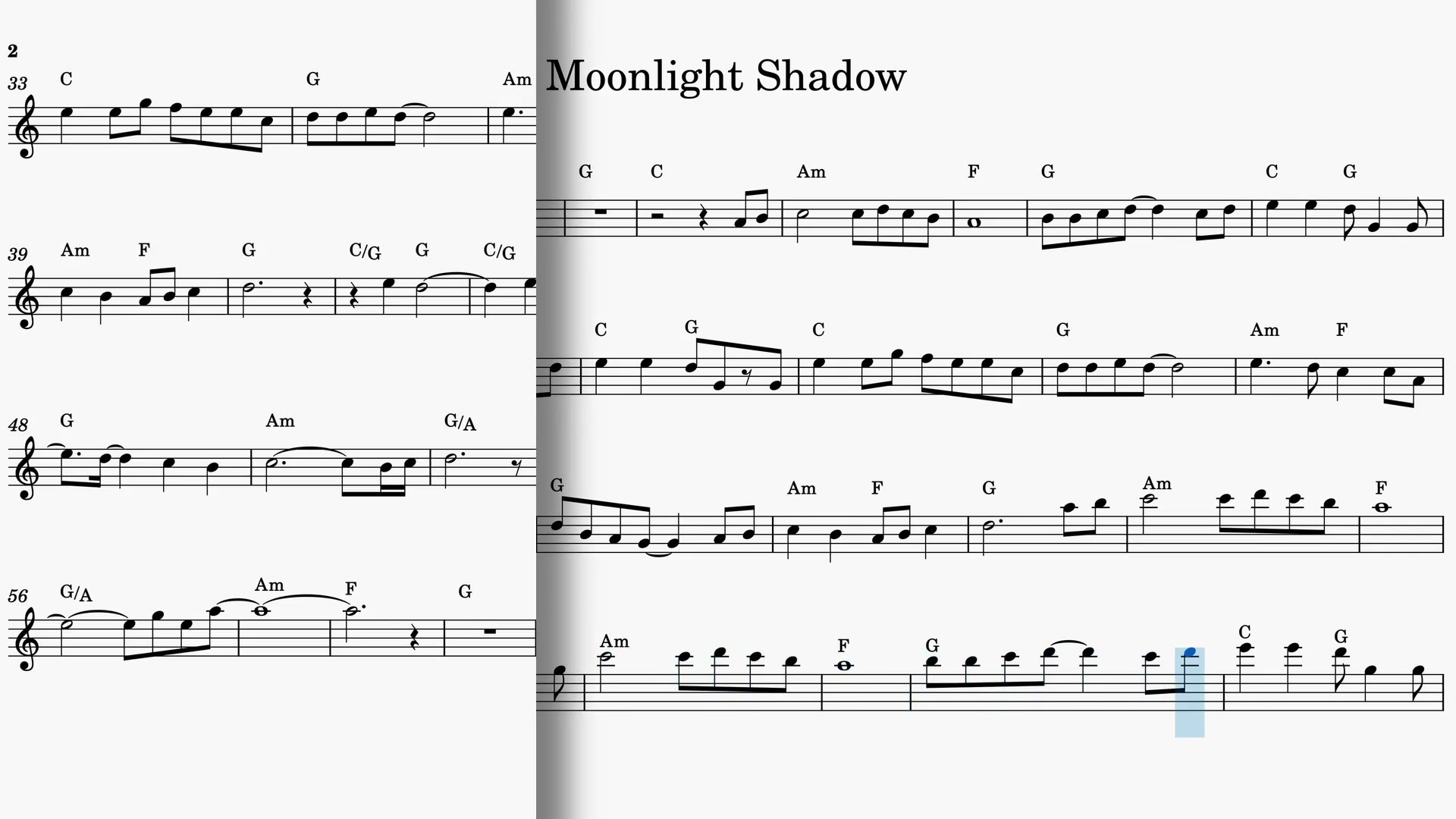 Moonlight Shadow — Anteprima video spartito in Sib