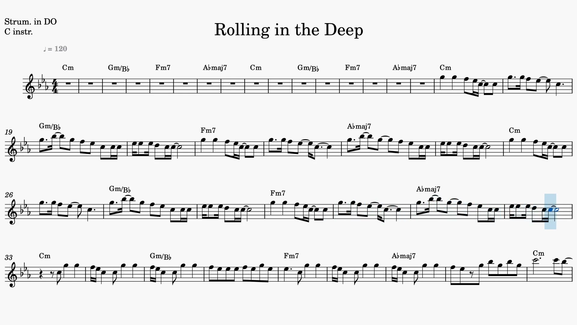 Rolling in the Deep — Aperçu vidéo de la partition en Ut
