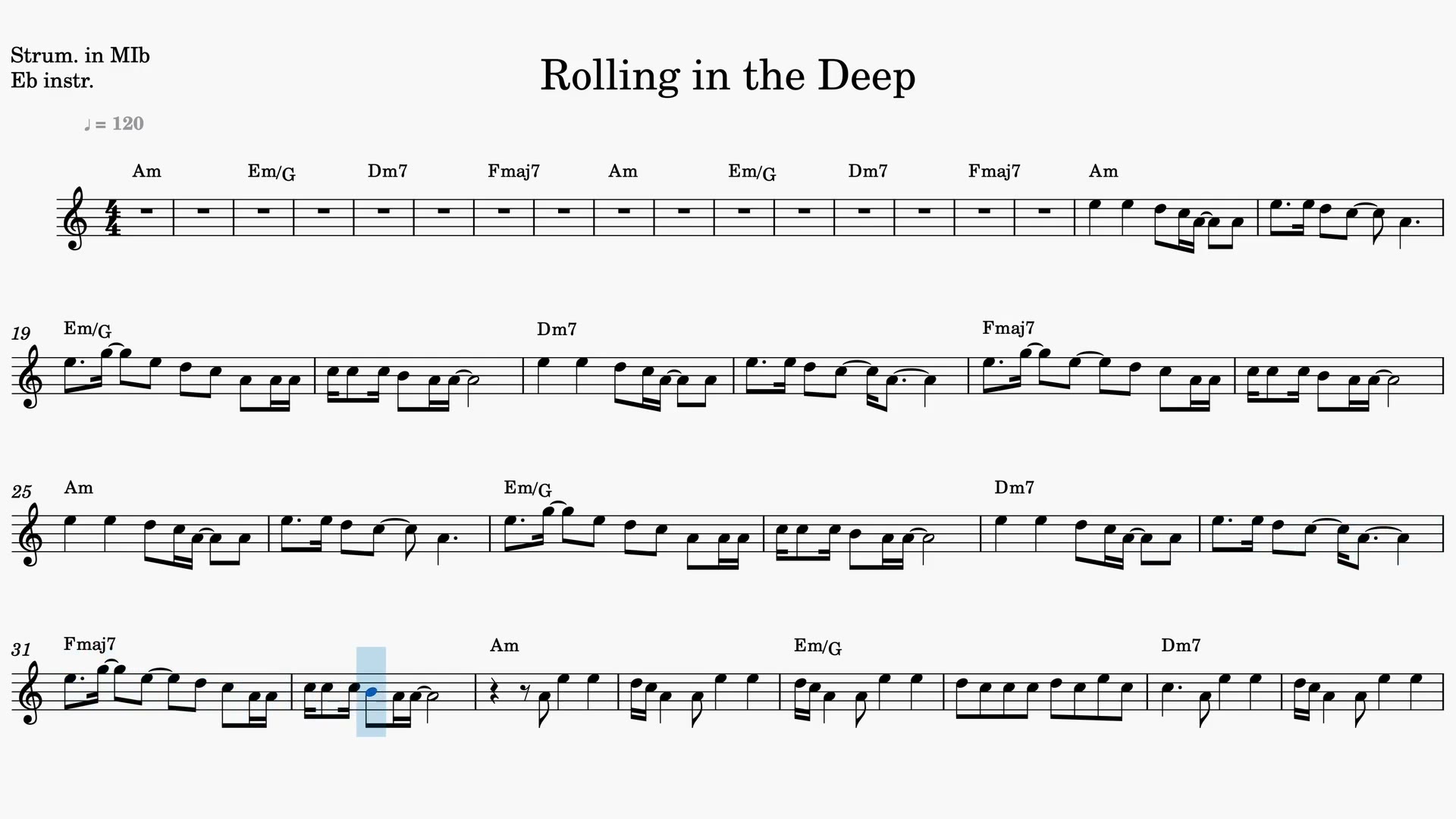 Rolling in the Deep — Aperçu vidéo de la partition en Mib