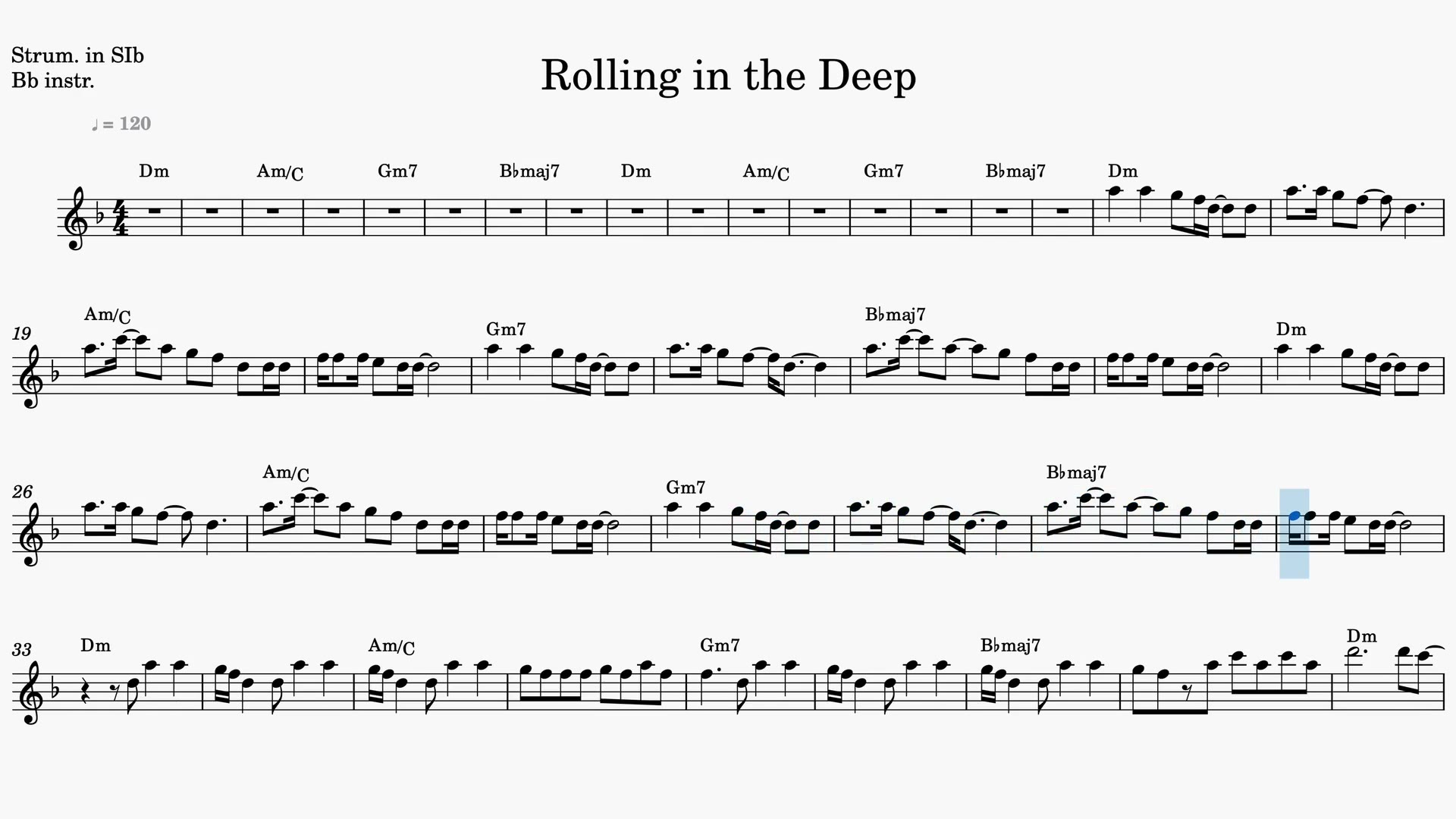 Rolling in the Deep — Aperçu vidéo de la partition en Sib