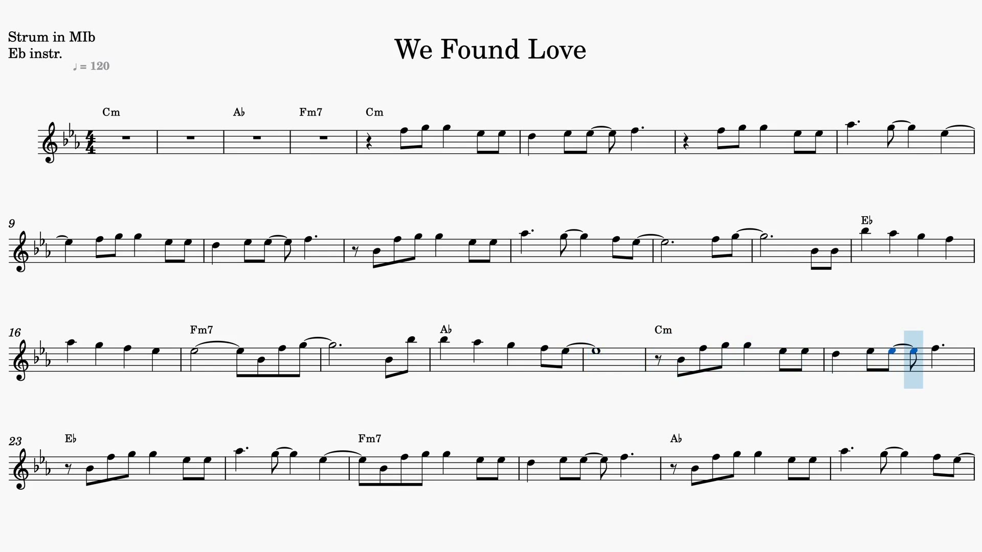 We Found Love — Video score preview in Eb