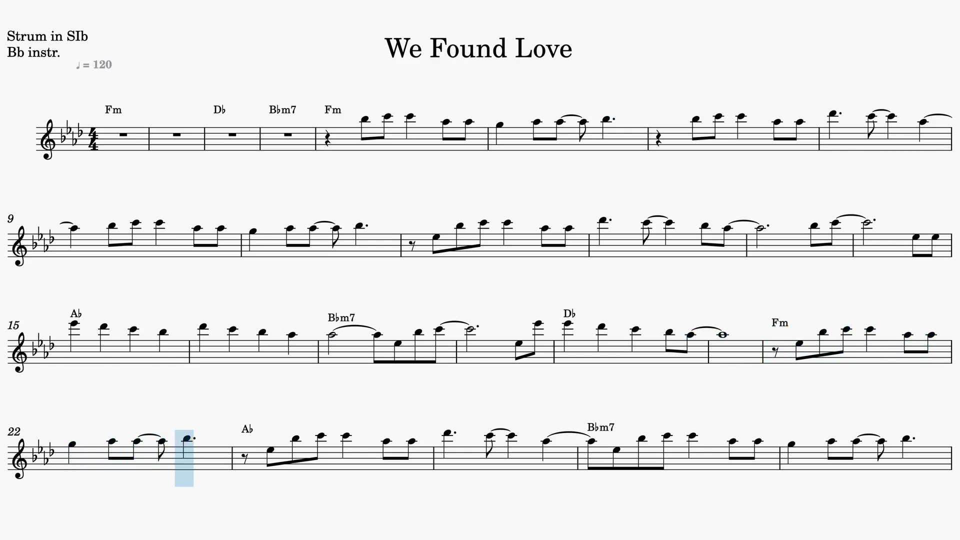We Found Love — Video score preview in Bb