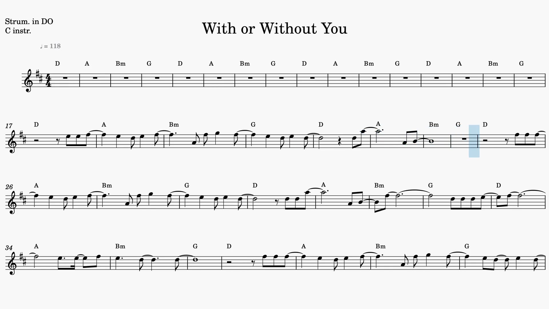 With or Without You — Video-Notenvorschau in C